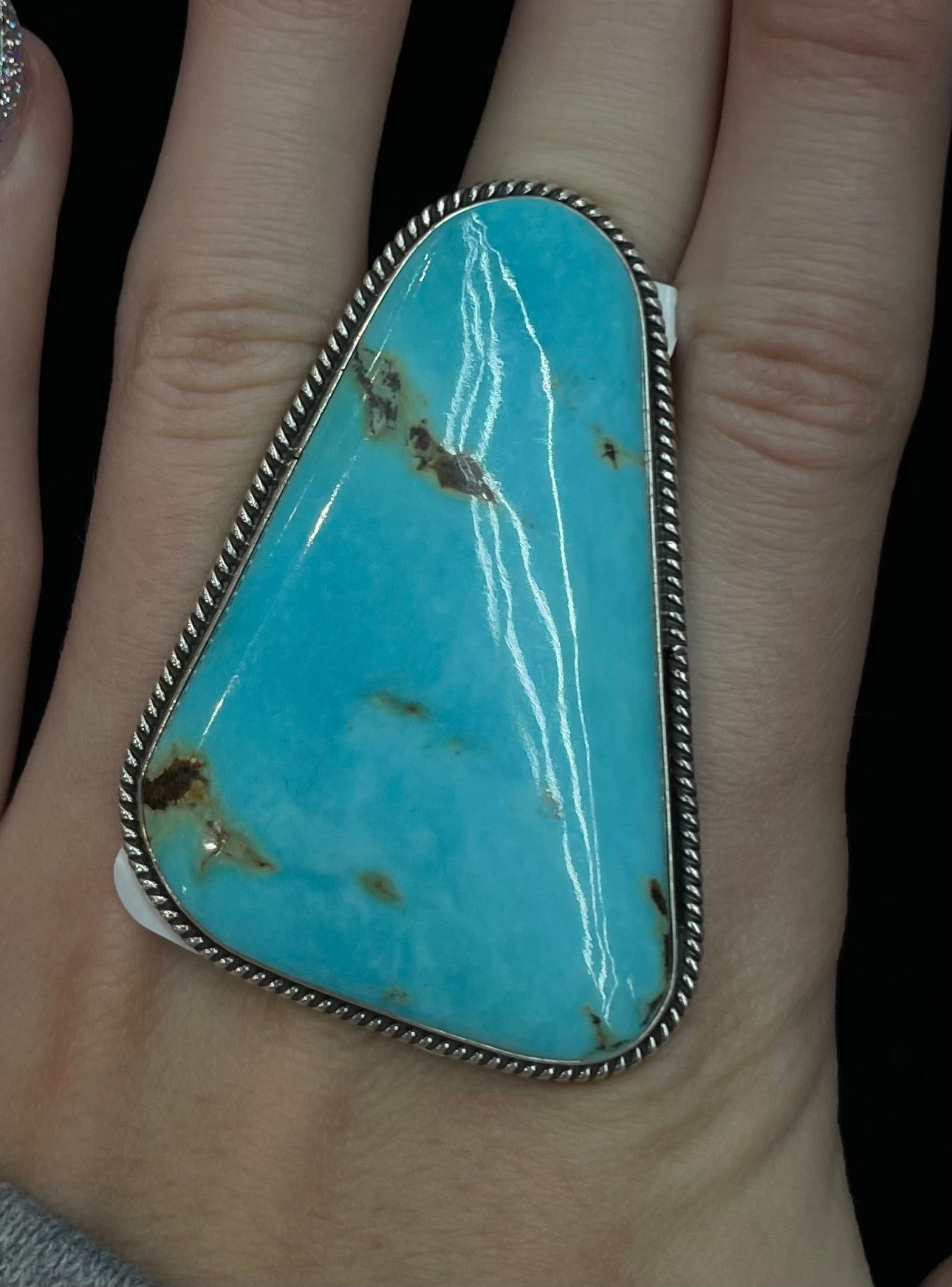 10.0 Turquoise Triangle Ring by D.Cadman, Navajo