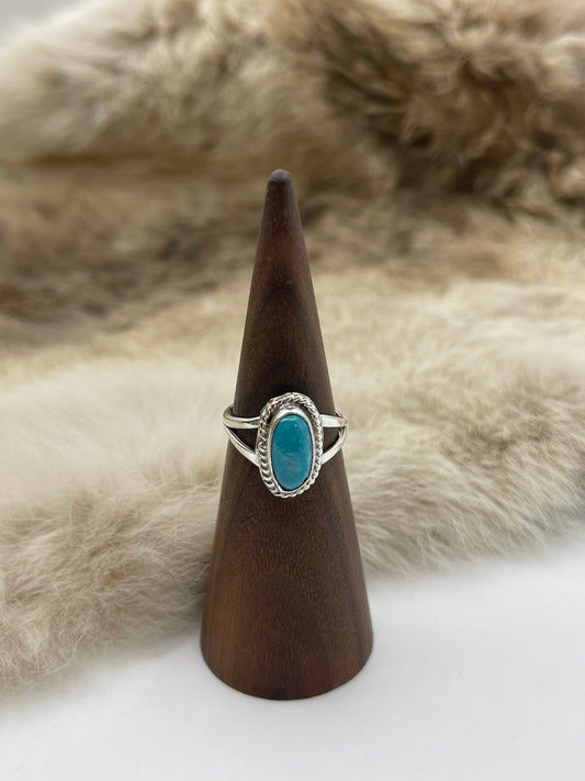 7.0 Single Oval Turquoise Ring by Gerald Joe, Navajo