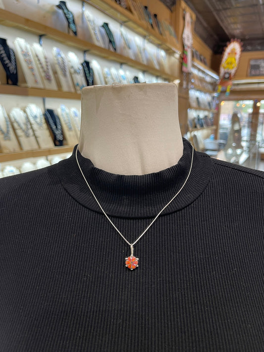18" Chain with Orange Opal by Bernadette Lateyice, Zuni