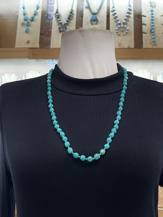 26" + 2.5" Extender Turquoise Nugget Necklace with Silver Beads