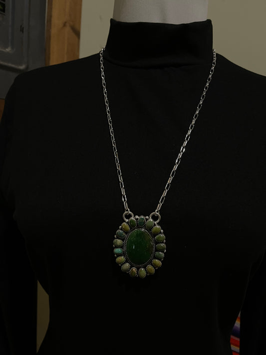 24" Green Turquoise Cluster Necklace