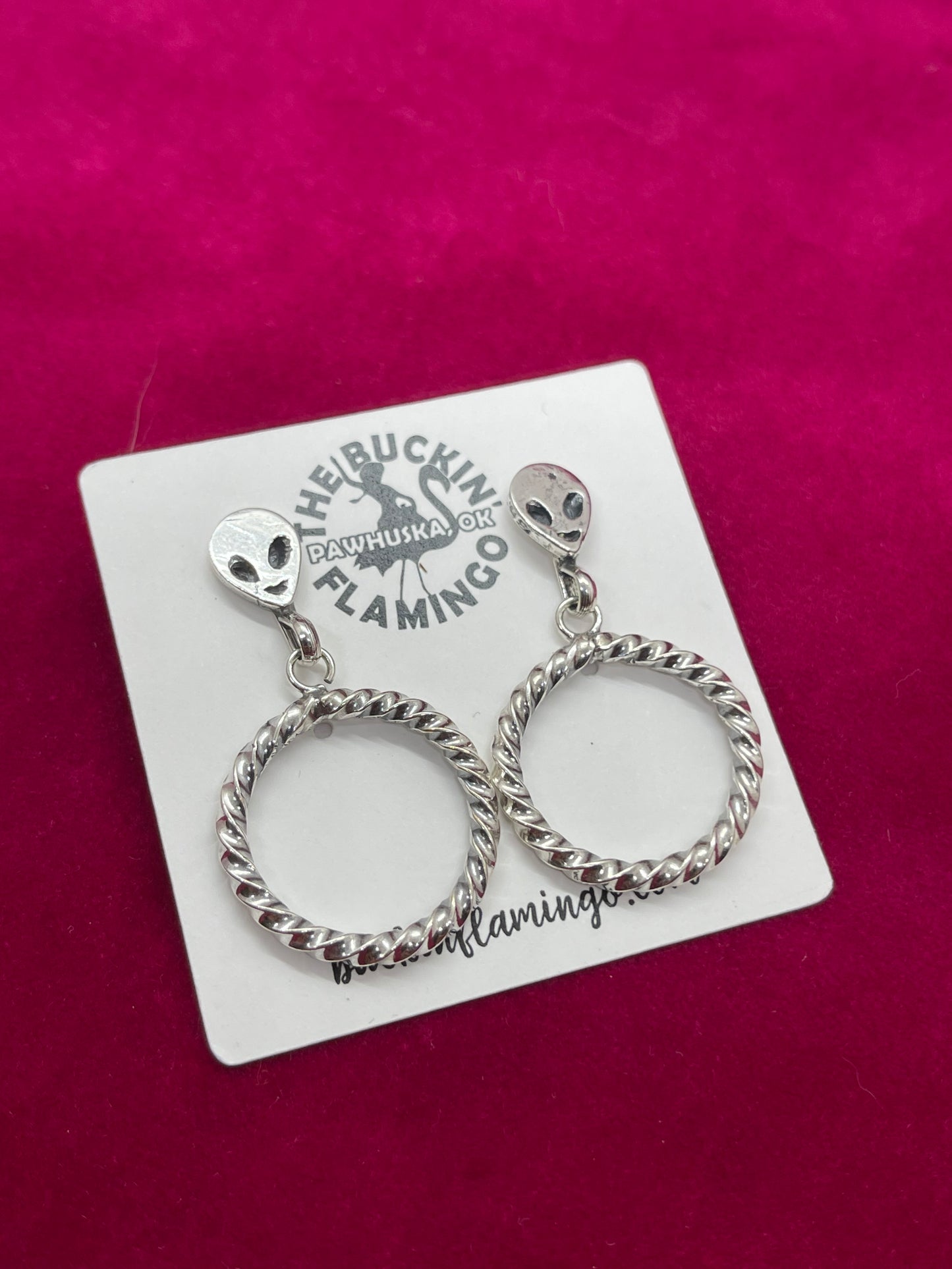 Sterling Silver Alien Post Dangle Hoop Earrings by Sonyei Coho, Navajo