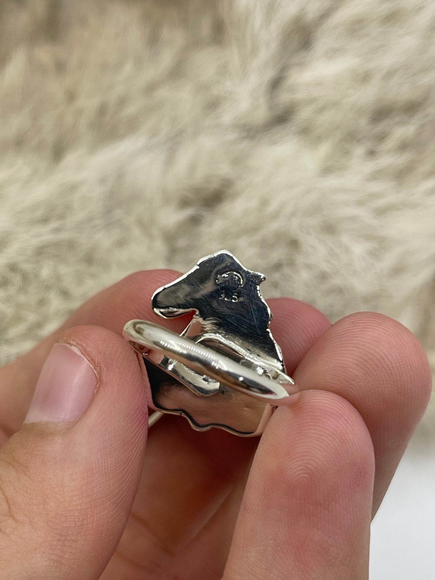 6.5 Horse with 2 Turquoise Stones Semi-Adjustable Ring by Sonyei Coho, Navajo