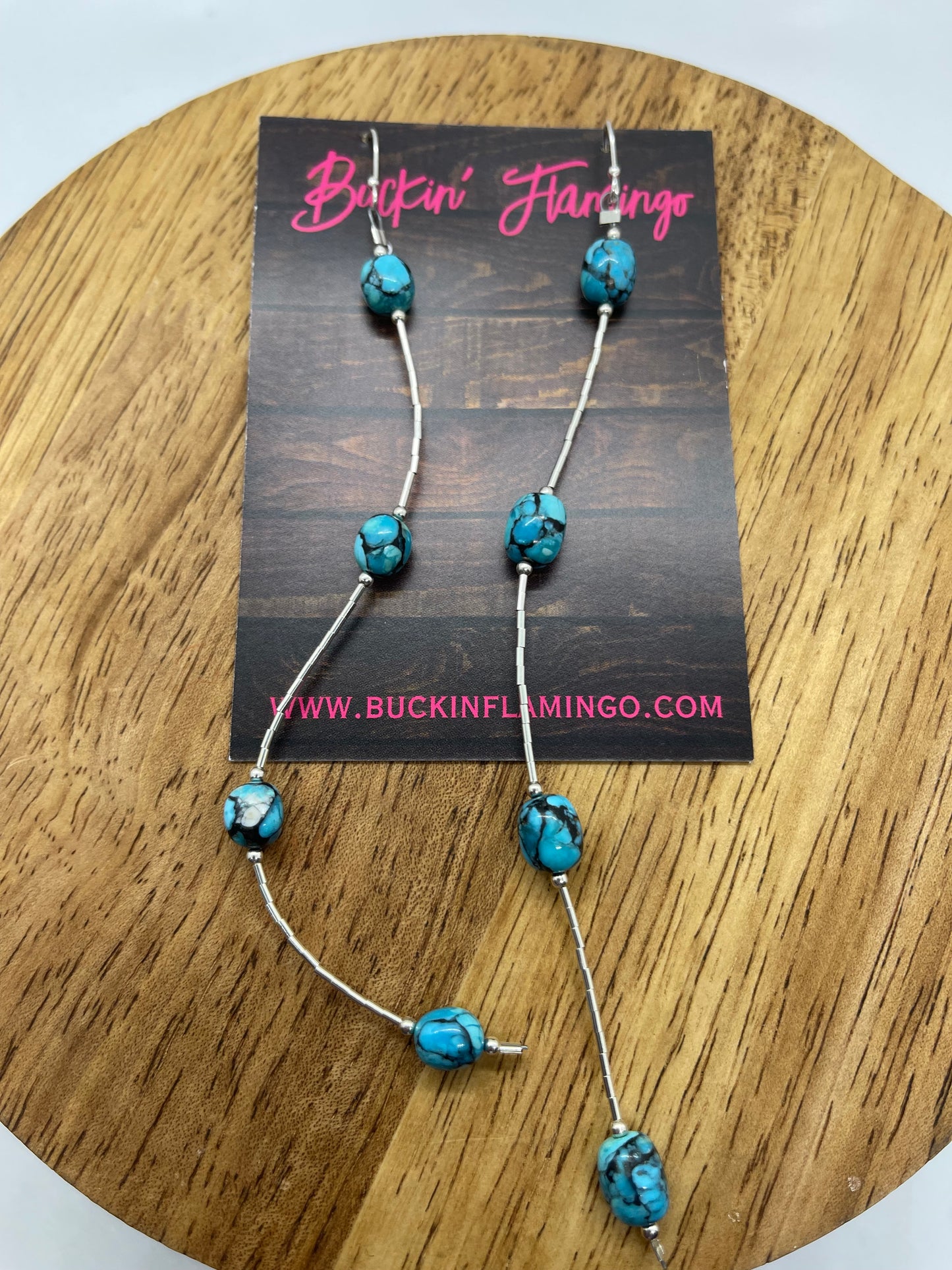 5 1/2" Long Egyptian Turquoise on Liquid Silver Dangle Earrings