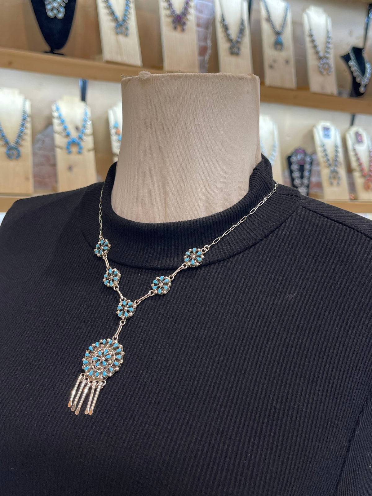 18" Petit Point Turquoise Cluster Necklace & Earring Set by Tricia Leekity, Zuni