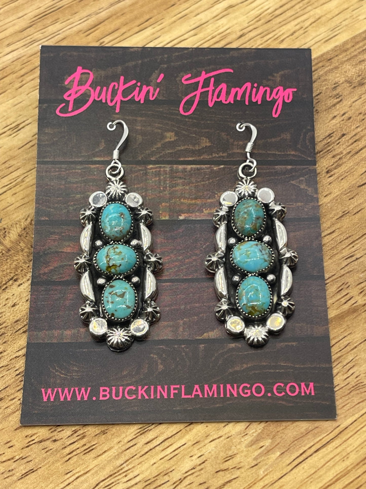 3 Stone Turquoise Dangle Earrings by Emerson Delgarito, Navajo