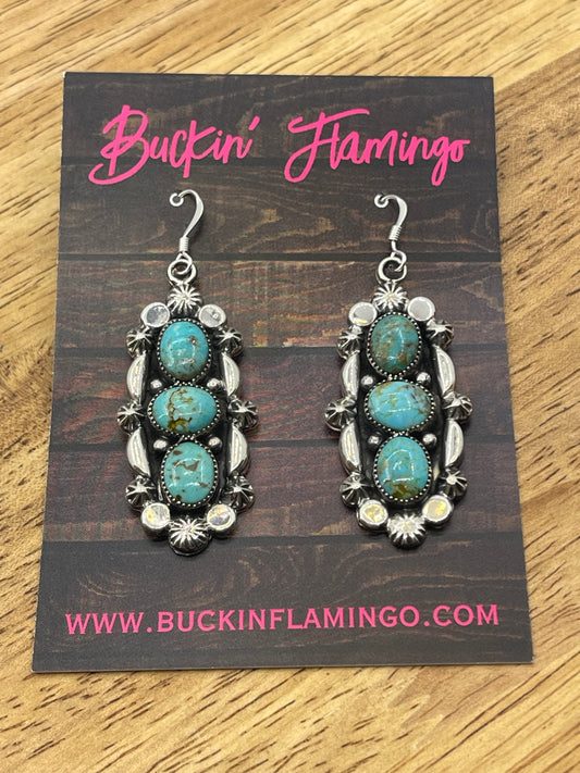 3 Stone Turquoise Dangle Earrings by Emerson Delgarito, Navajo