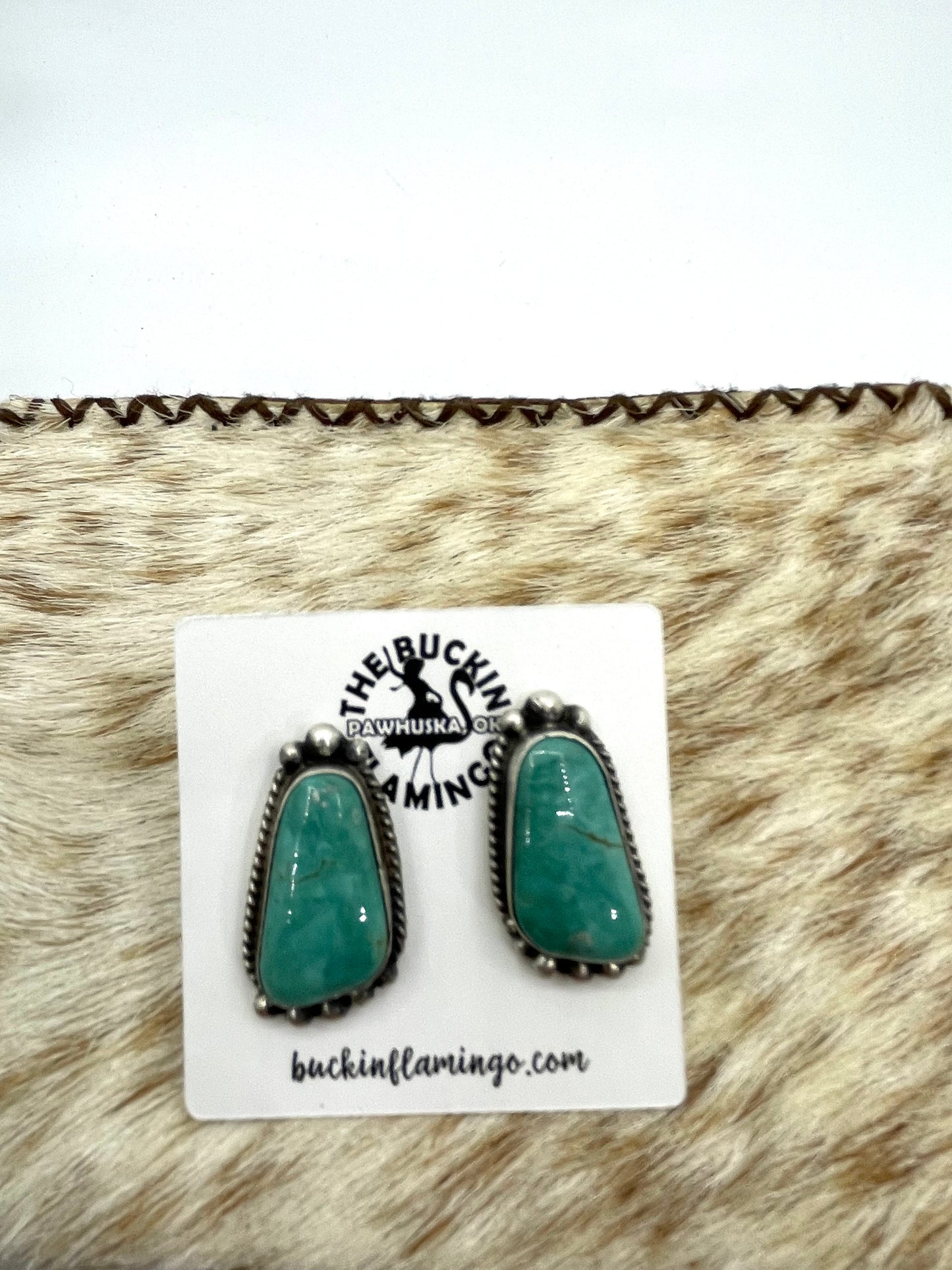 Kingman Turquoise Top Post Earrings by Elouise Kee, Navajo