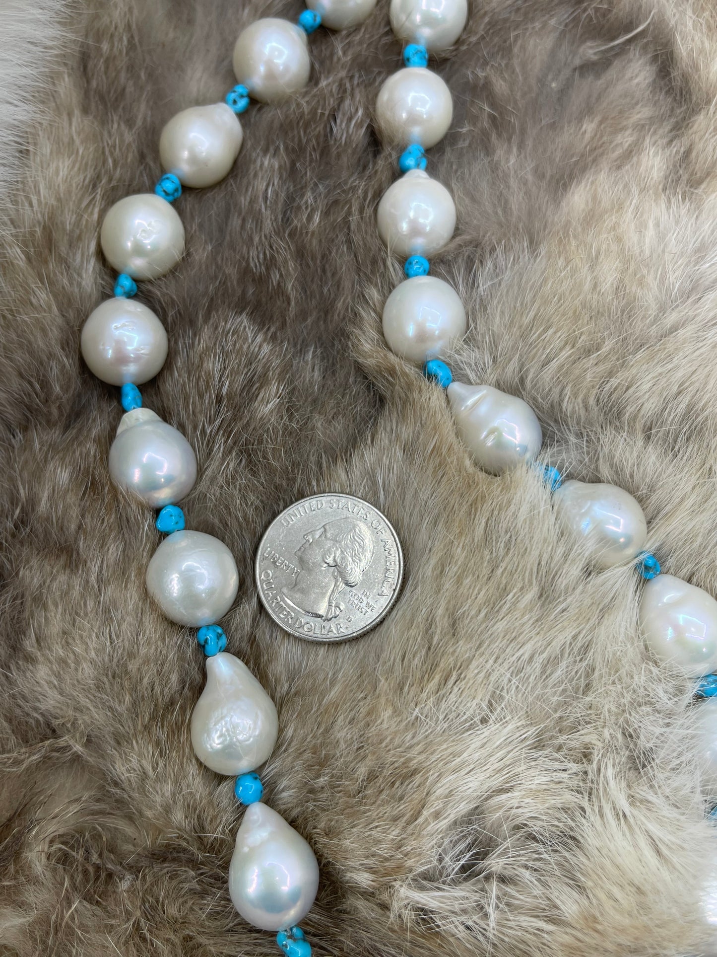 30" Freshwater Pearl & Turquoise Necklace