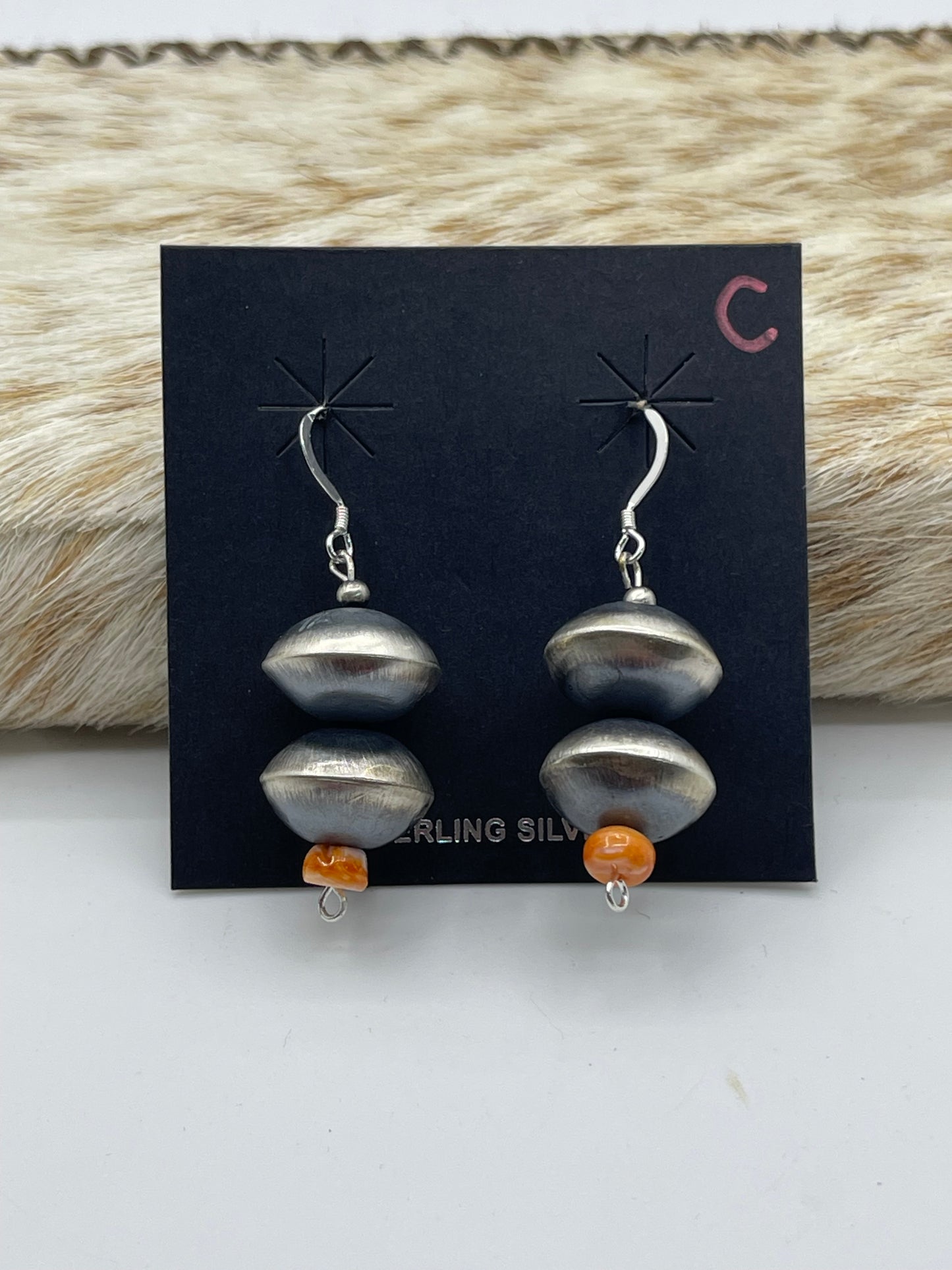 Handmade Navajo Pearl Orange Spiny Oyster Dangle Earrings by Tysha Aparicio, Navajo