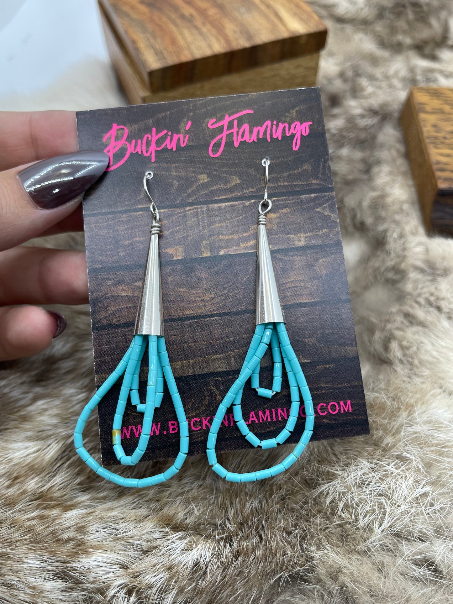Block Turquoise Teardrop 3 Strand Dangle Earrings