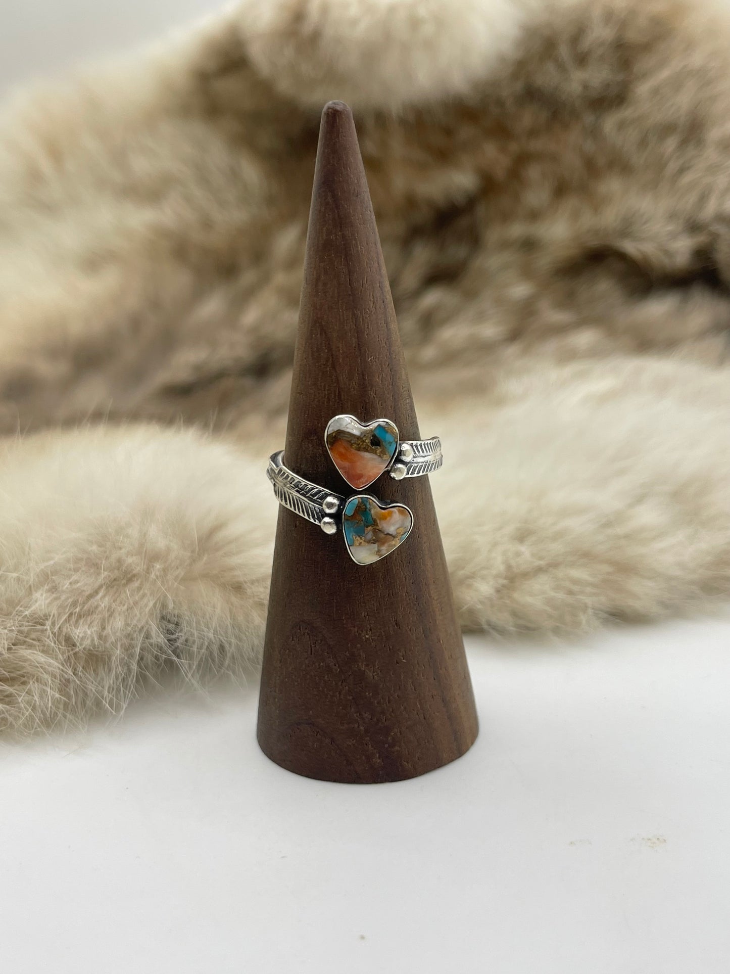 8.0 Orange Crush Heart Ring by Ryntanna Yazzie, Navajo