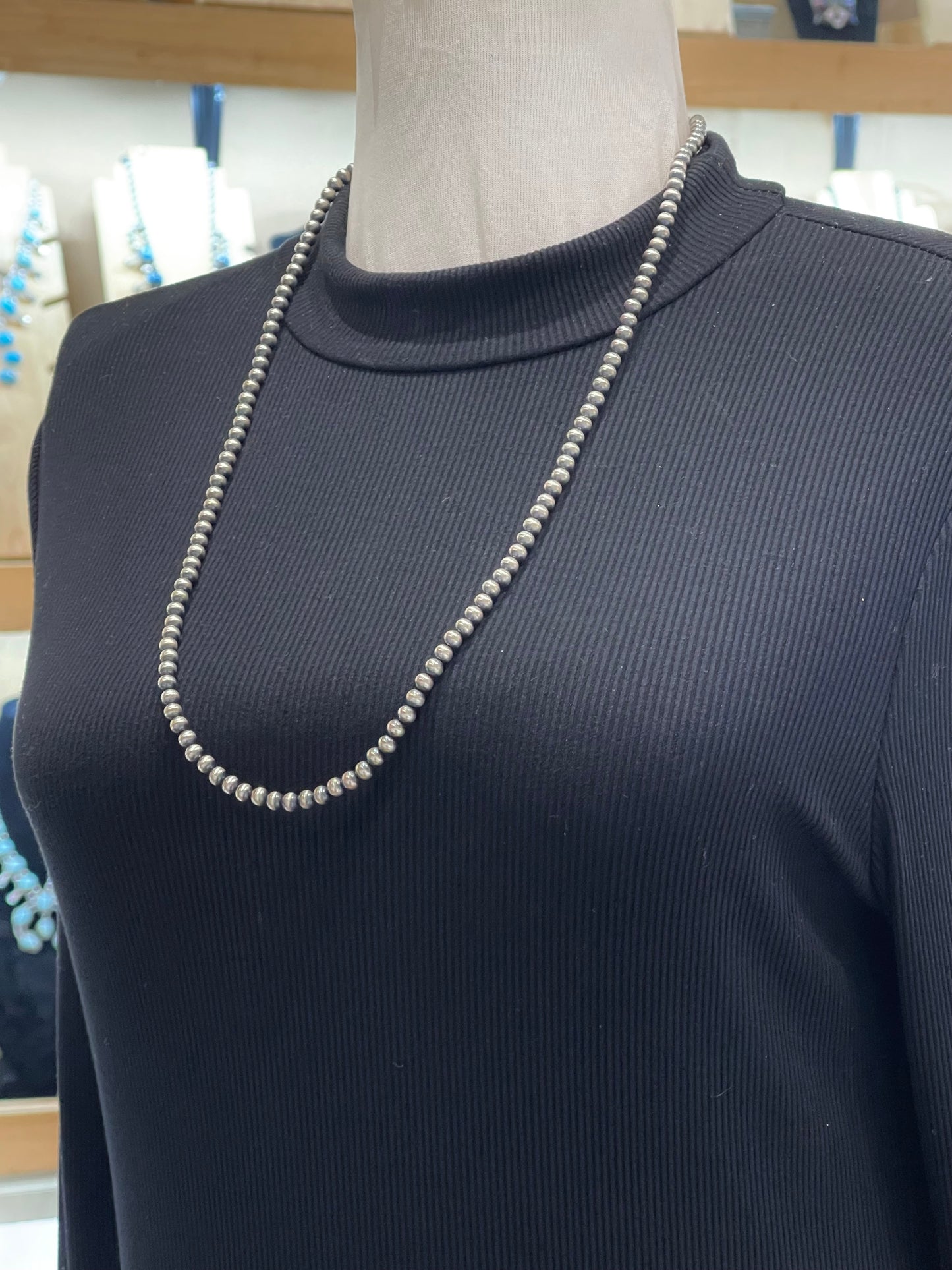 28” 5mm Navajo Style Pearls Stung by Louise Joe, Navajo