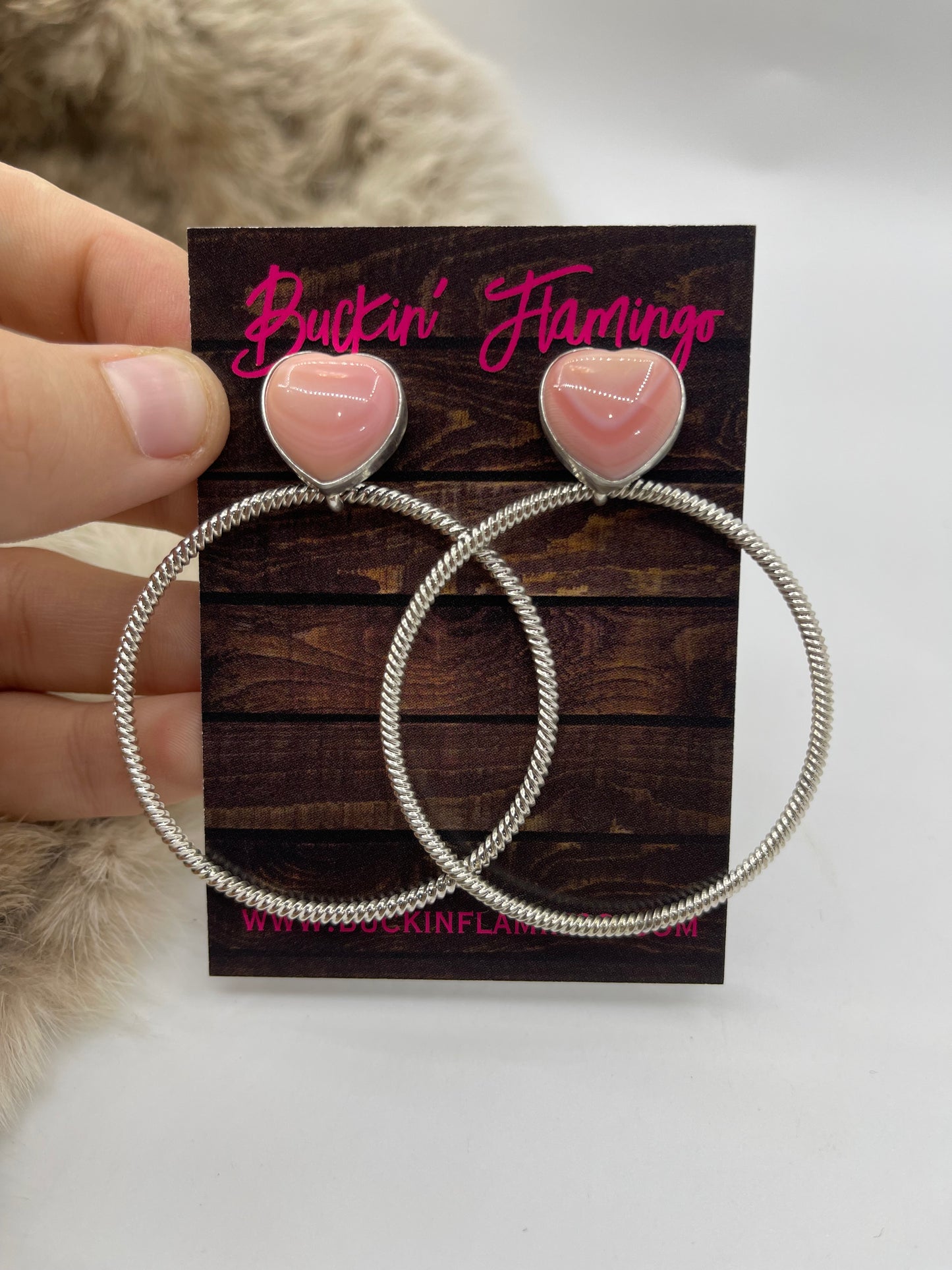 Pink Conch Shell Heart Post with Hoop by Verley Betone, Navajo