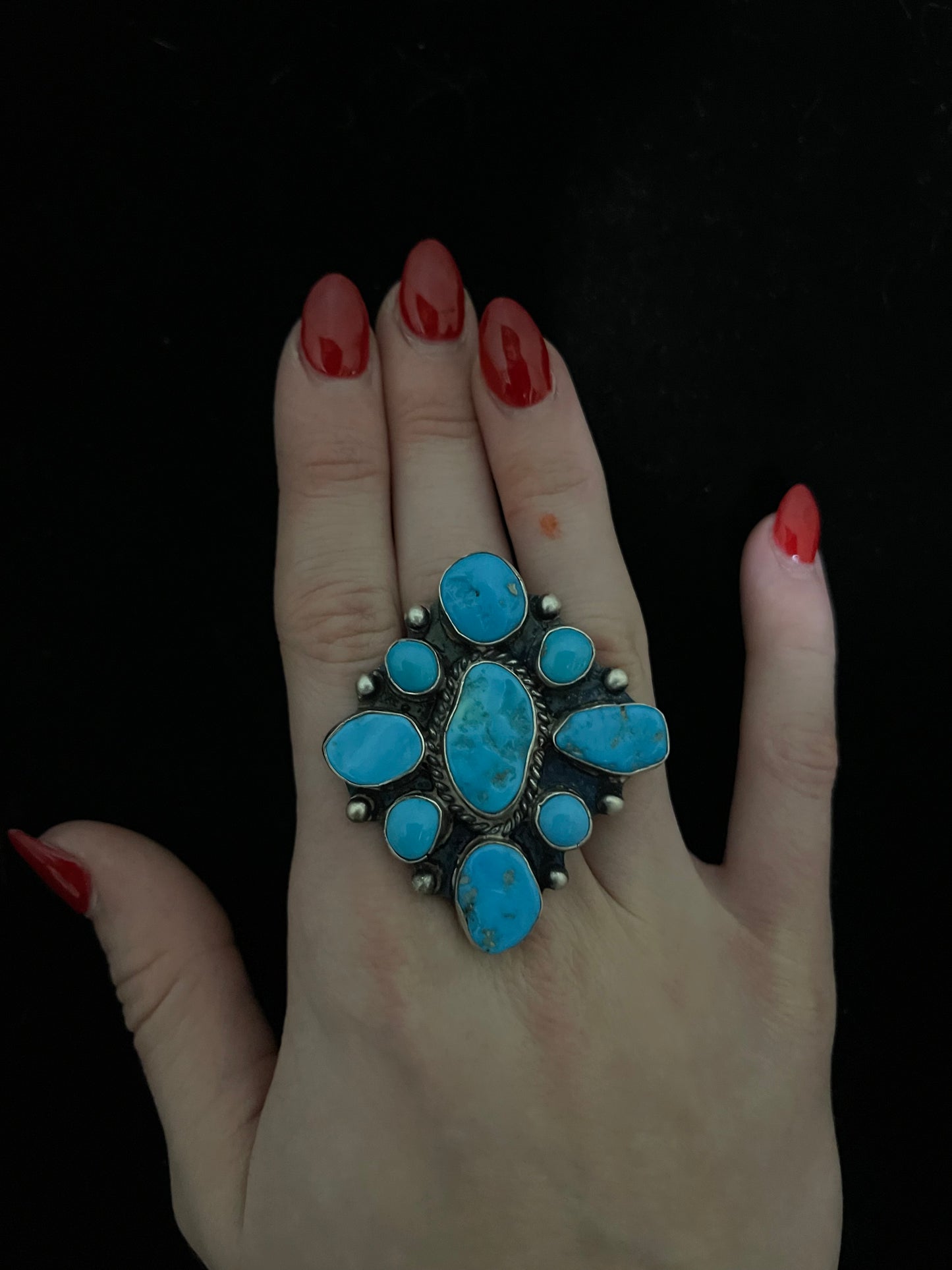 6.5 Turquoise Cluster Ring by Wilson Dawes, Navajo