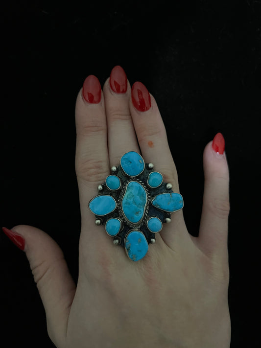 6.5 Turquoise Cluster Ring by Wilson Dawes, Navajo