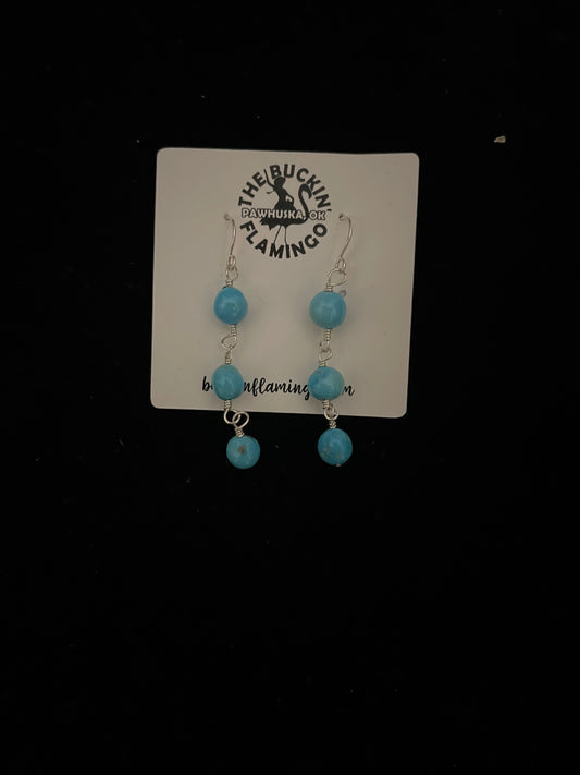 3 Stone Sleeping Beauty Turquoise Nugget Dangle Earrings