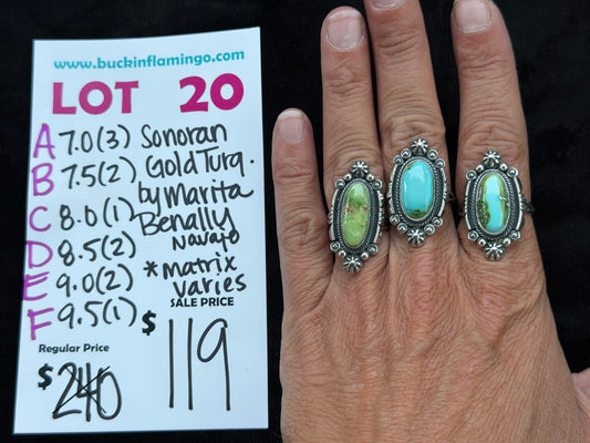 LOT 20 A 8/9 7.0 Sonoran Gold Turquoise by Marita Benally, Navajo