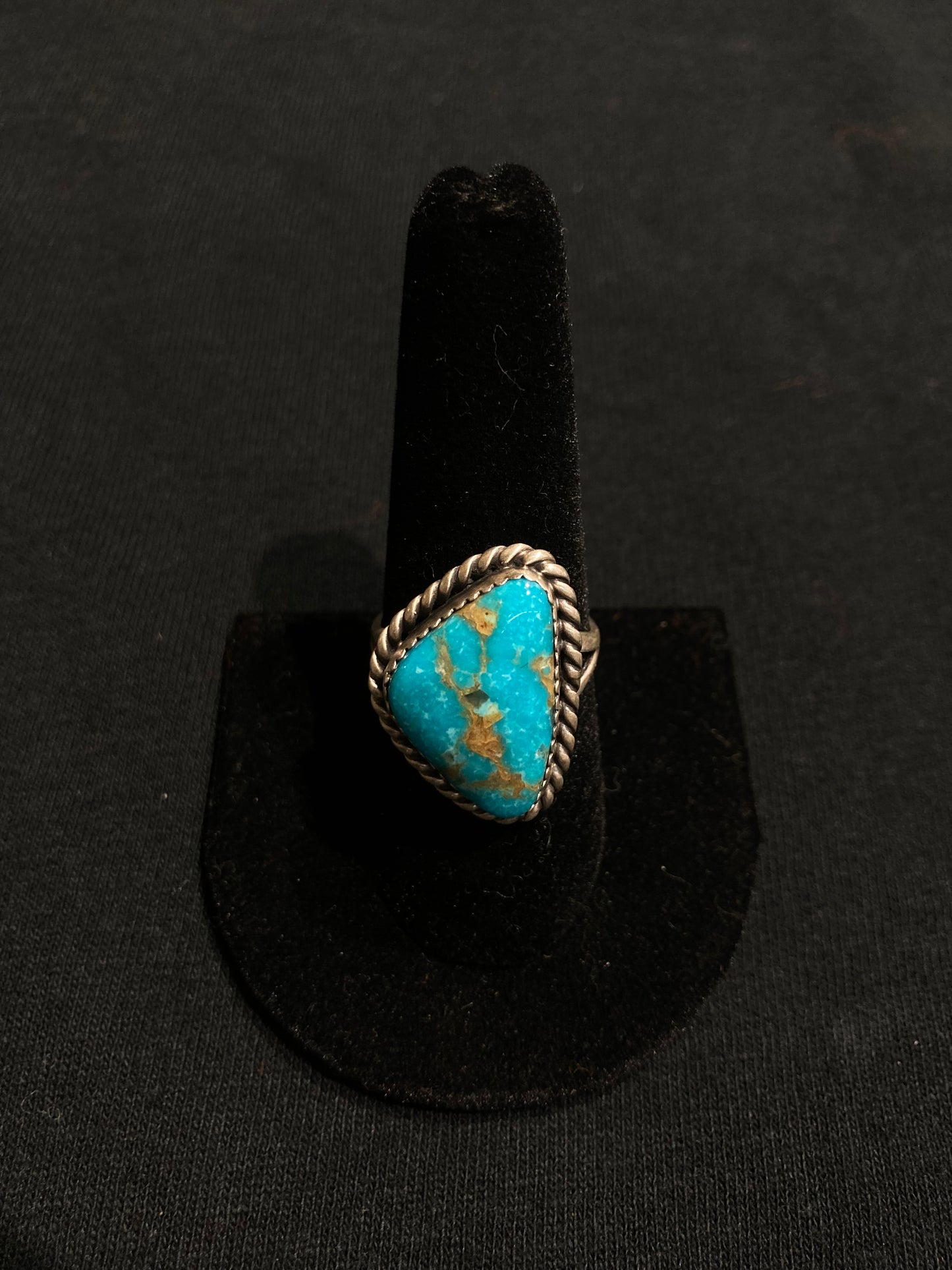 9.0 Triangle Turquoise Stone Ring by Fannie Platero, Navajo