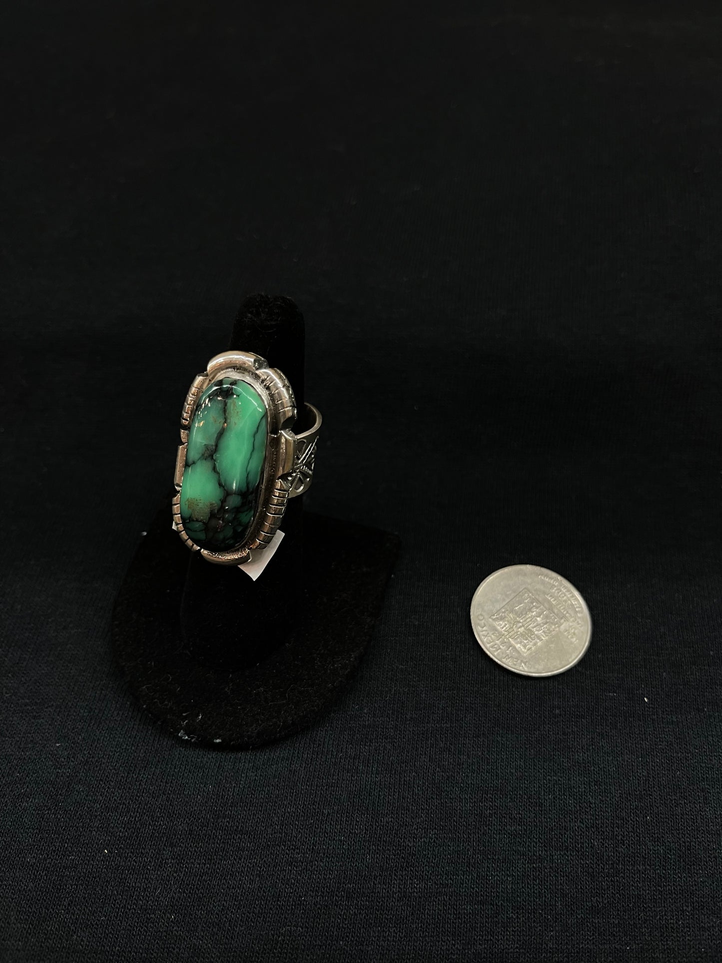 Adjustable Emerald Rose Turquoise Oval Ring by Zia