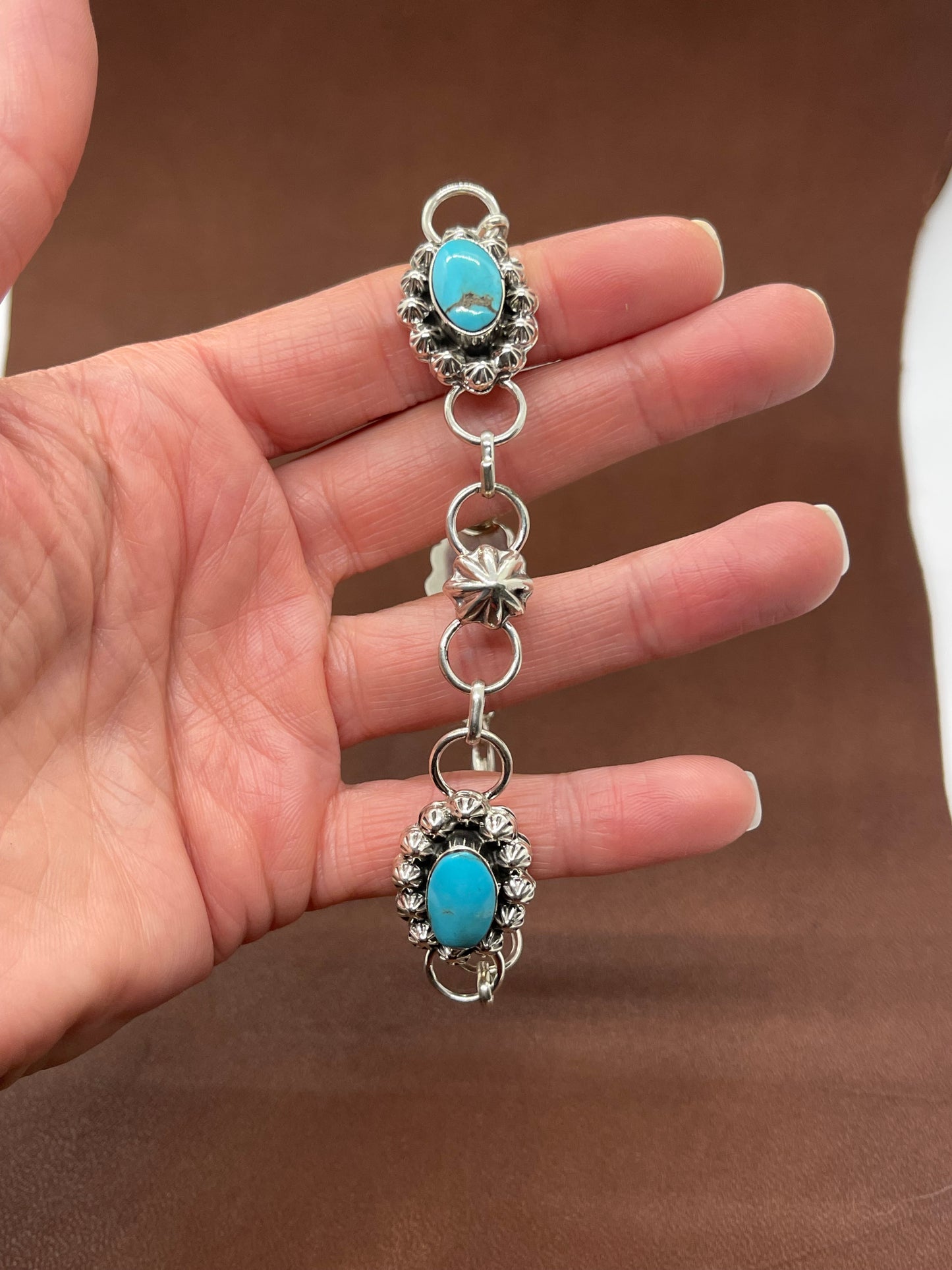 6 3/4" Turquoise Link Bracelet by Arlene Lewis, Navajo