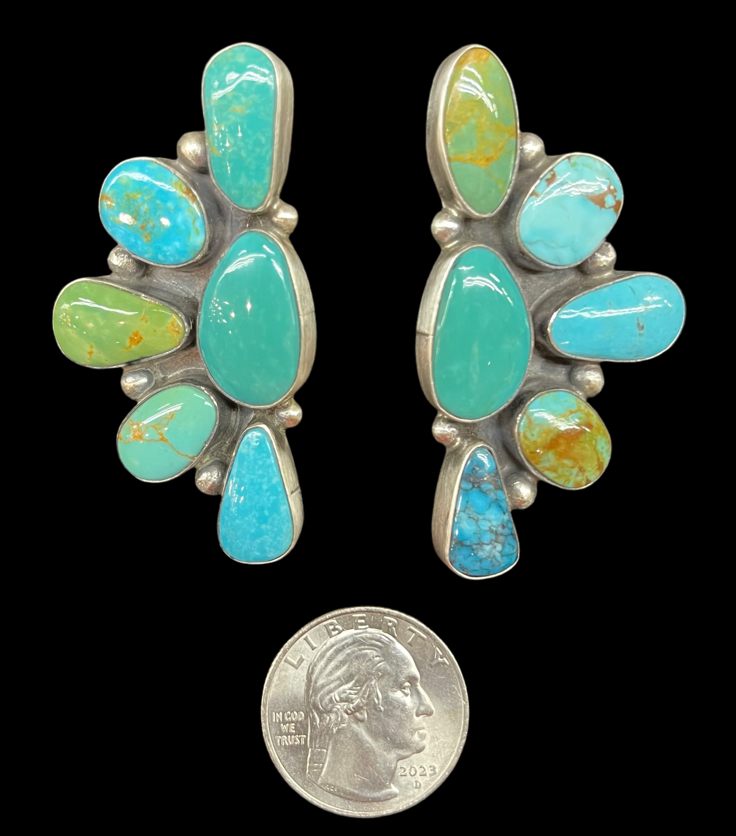 Turquoise Half Cluster Post Earrings by Elouise Kee, Navajo