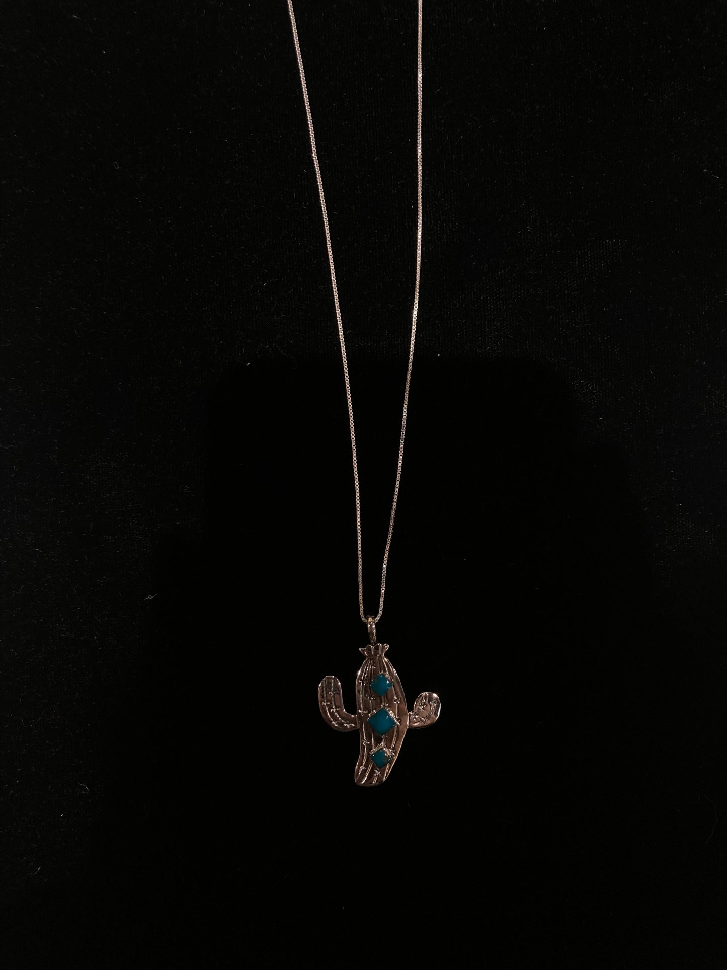 18" 3 Stone Turquoise Cactus Necklace by Sonyei Coho, Navajo