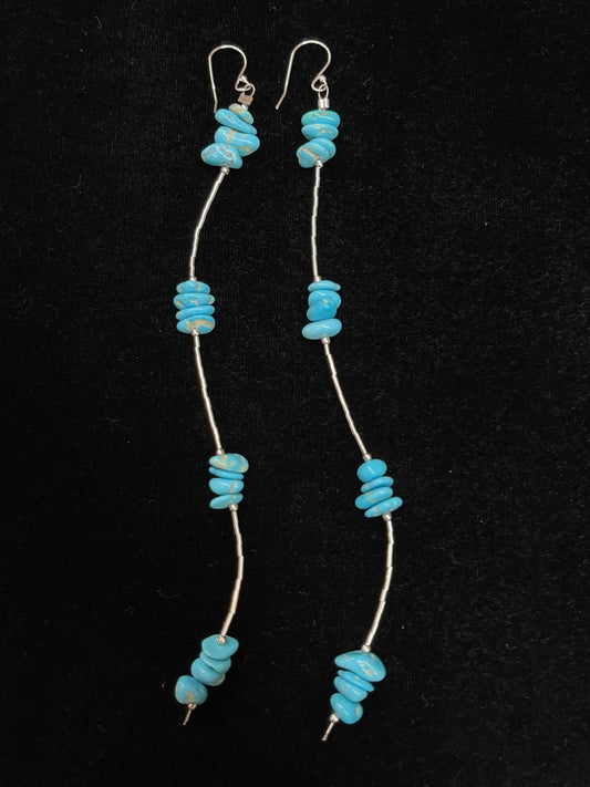 5 1/2" Sleeping Beauty Turquoise Dangle Earrings on Liquid Silver