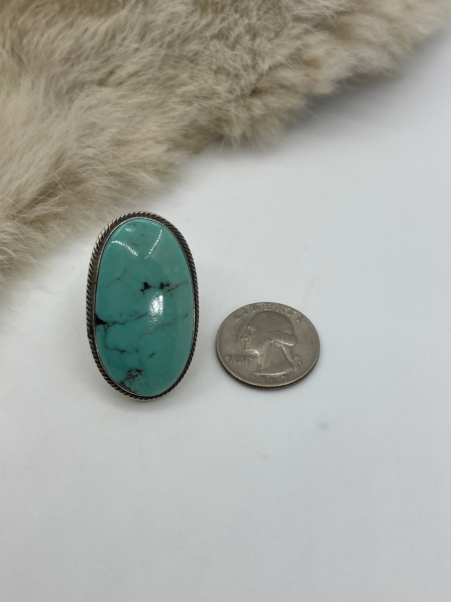 Size 8.0 Oval Kingman Turquoise Ring by Marie Jackson, Navajo