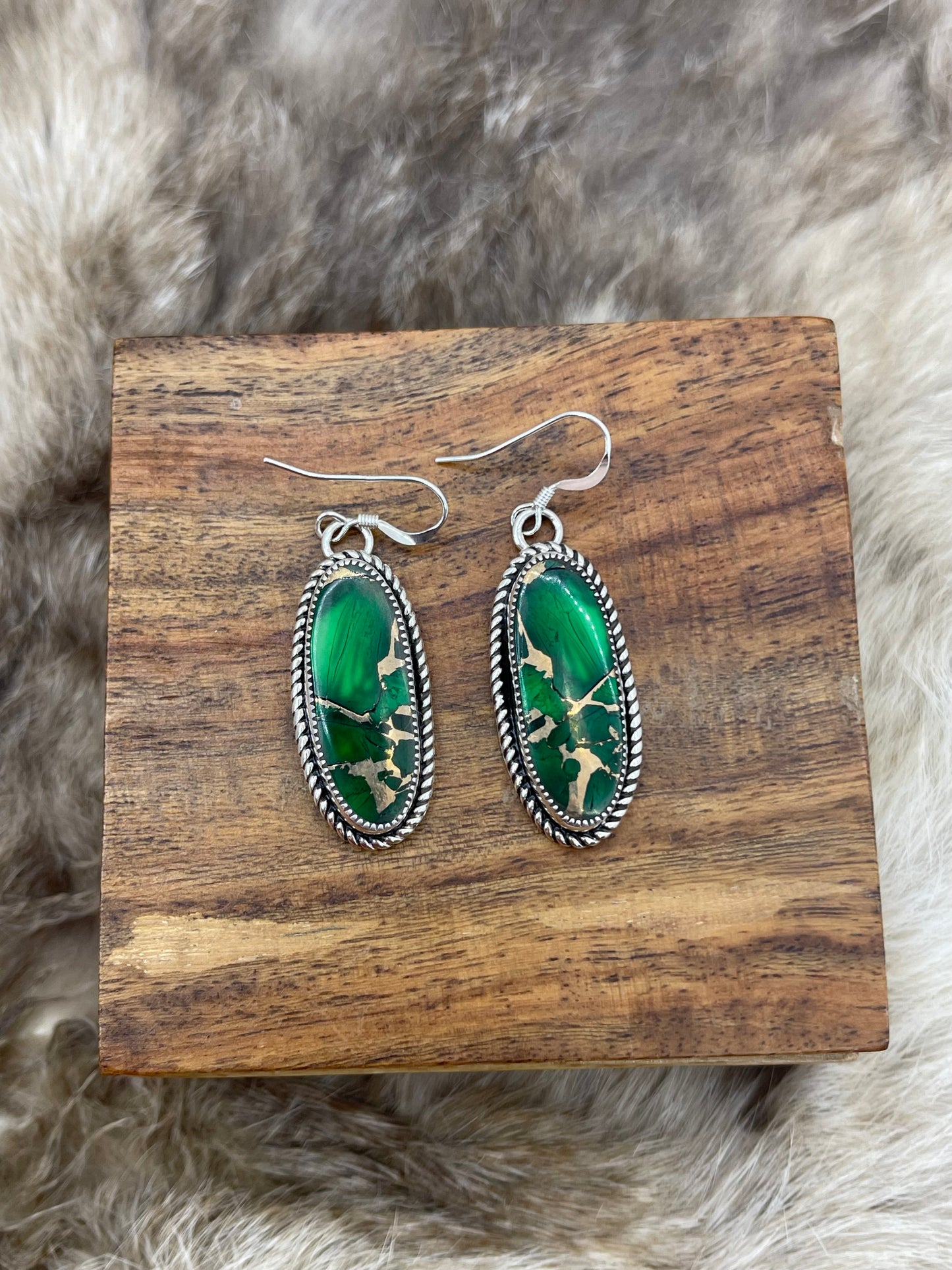 Green Mojave Dangle Earrings by Joelias Draper, Navajo