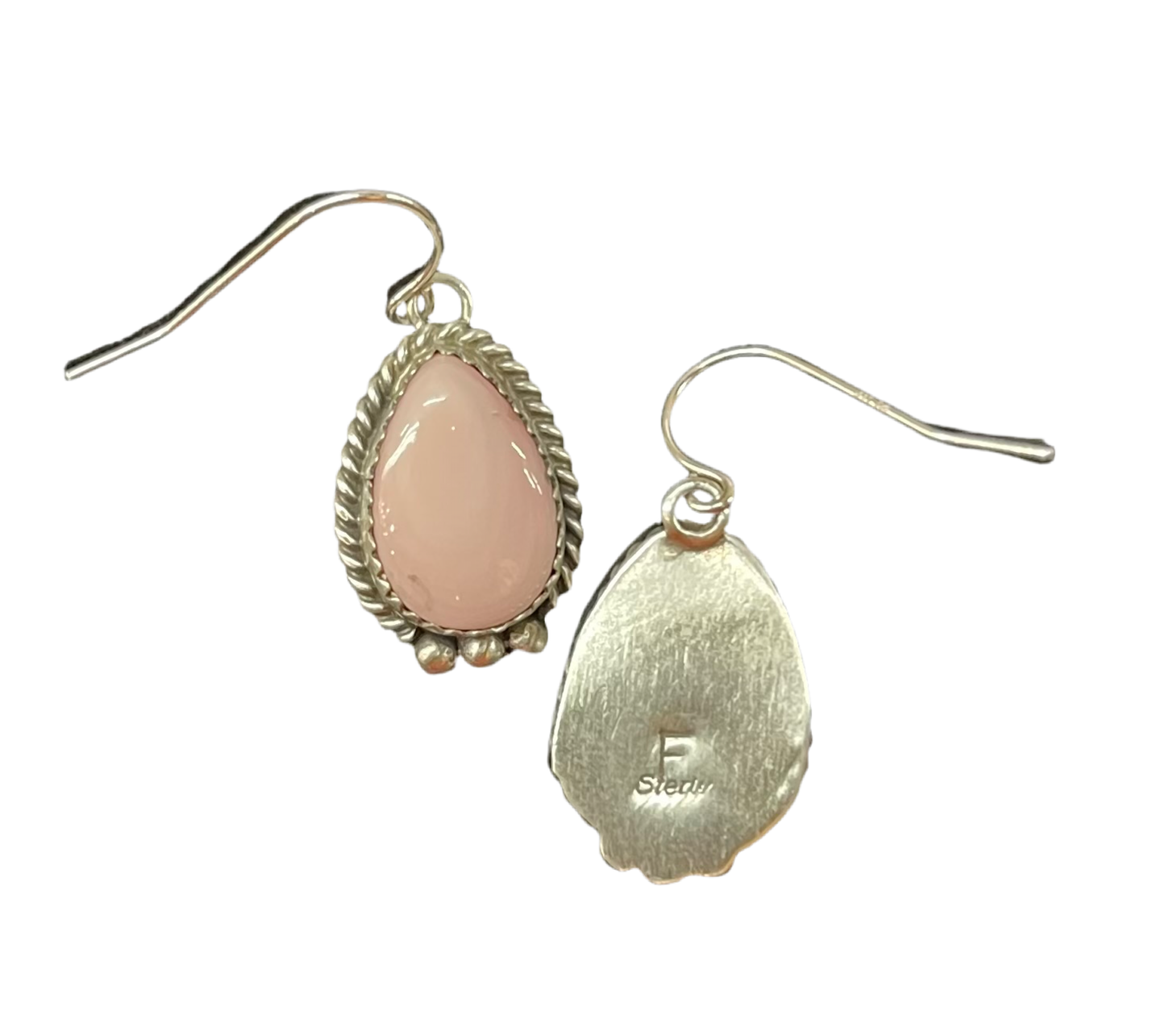 Pink Conch Shell Dangle Earrings by Freda Martinez, Navajo