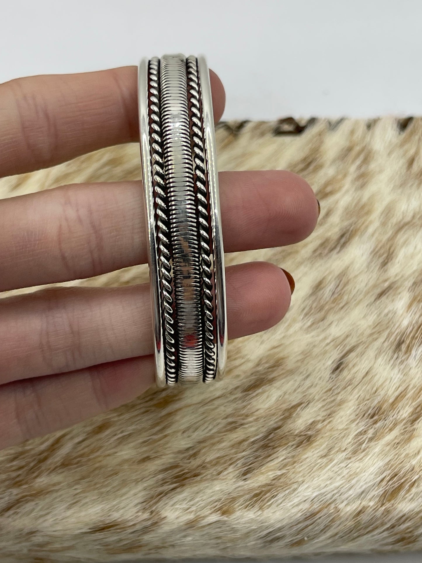 5 3/4"-7" 5 Row Silver Stacker Cuff by Elaine Tahe, Navajo