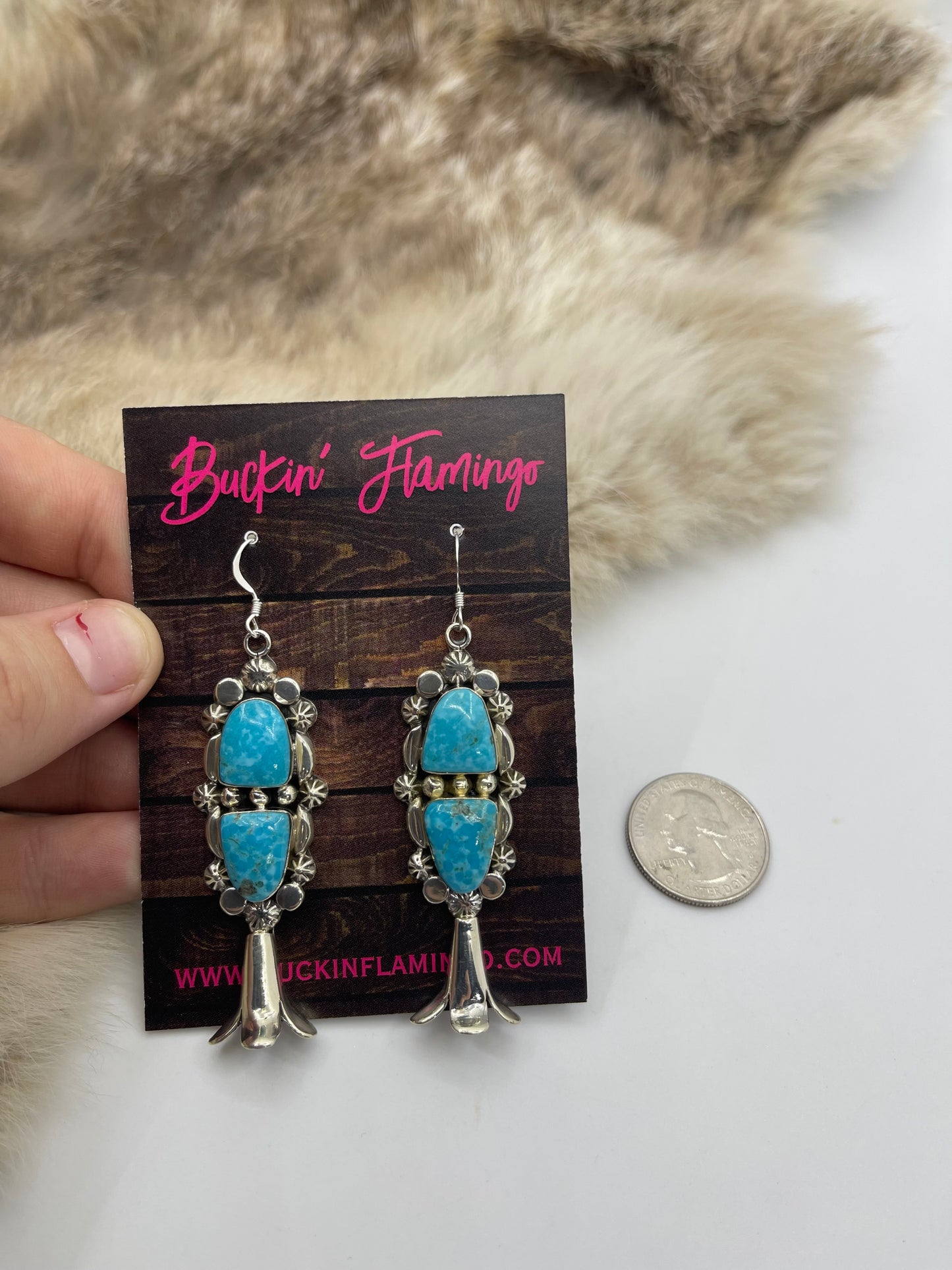 2 Turquoise Stone Blossom Dangles By Emerson Delgarito, Navajo