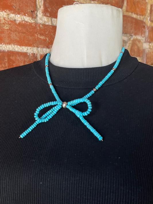 18" Turquoise Beaded Bow Necklace