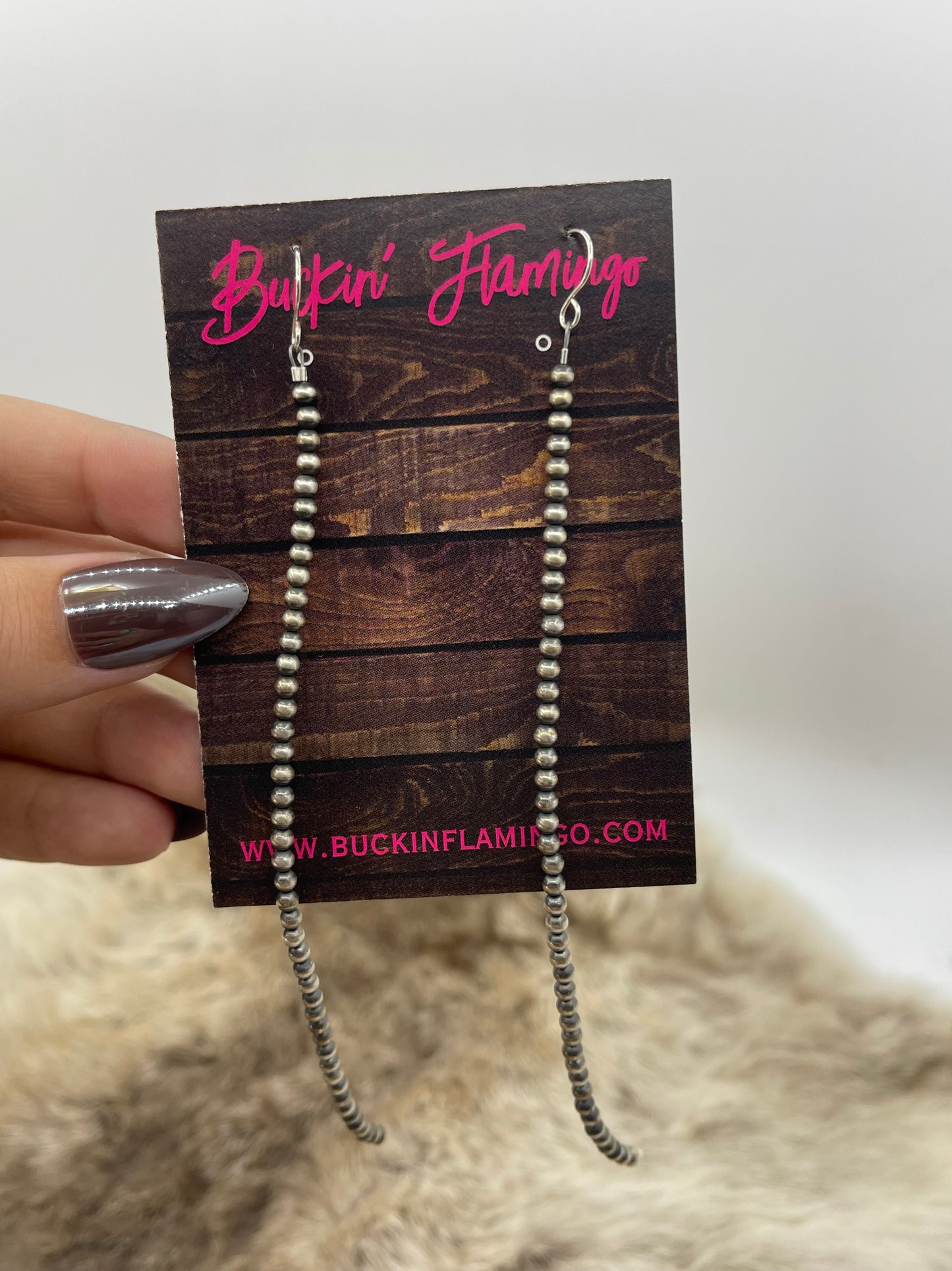 3mm Navajo Style Pearls 5.5" Long Dangle Earrings