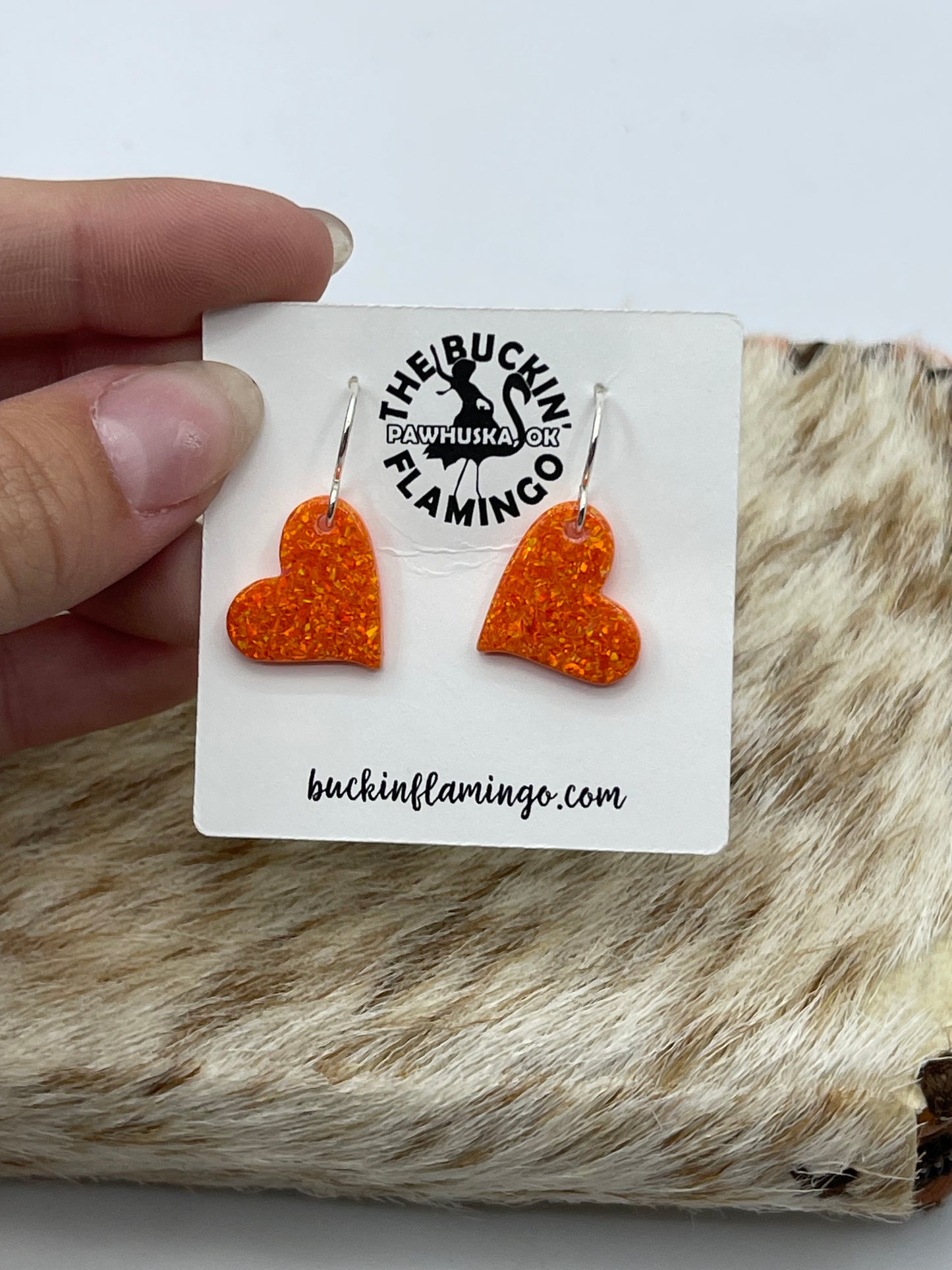 LOT 54 1/25  Orange Opal Heart Dangle Earrings