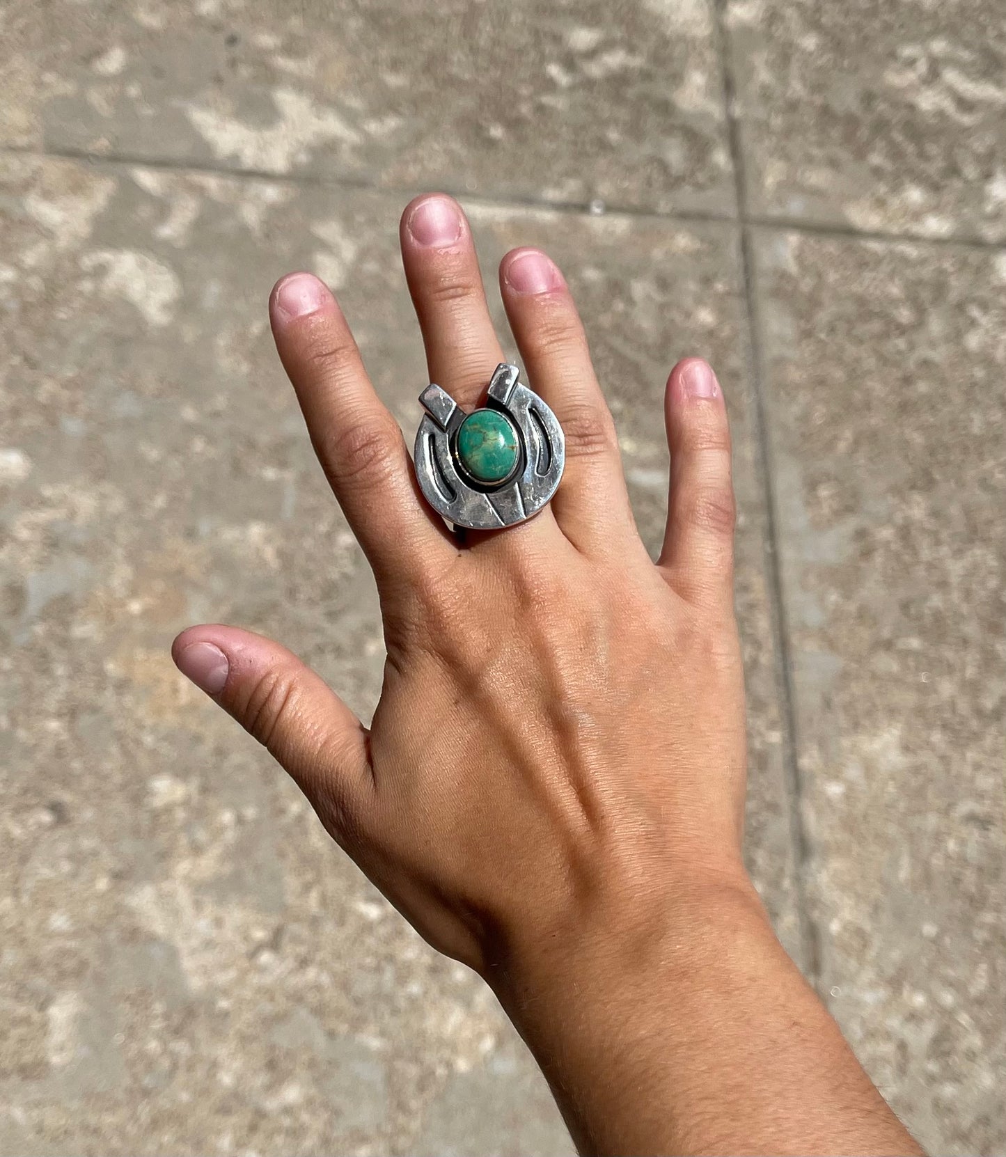 Adjustable Pixie Turquoise Horseshoe Ring by Running Bear, Navajo