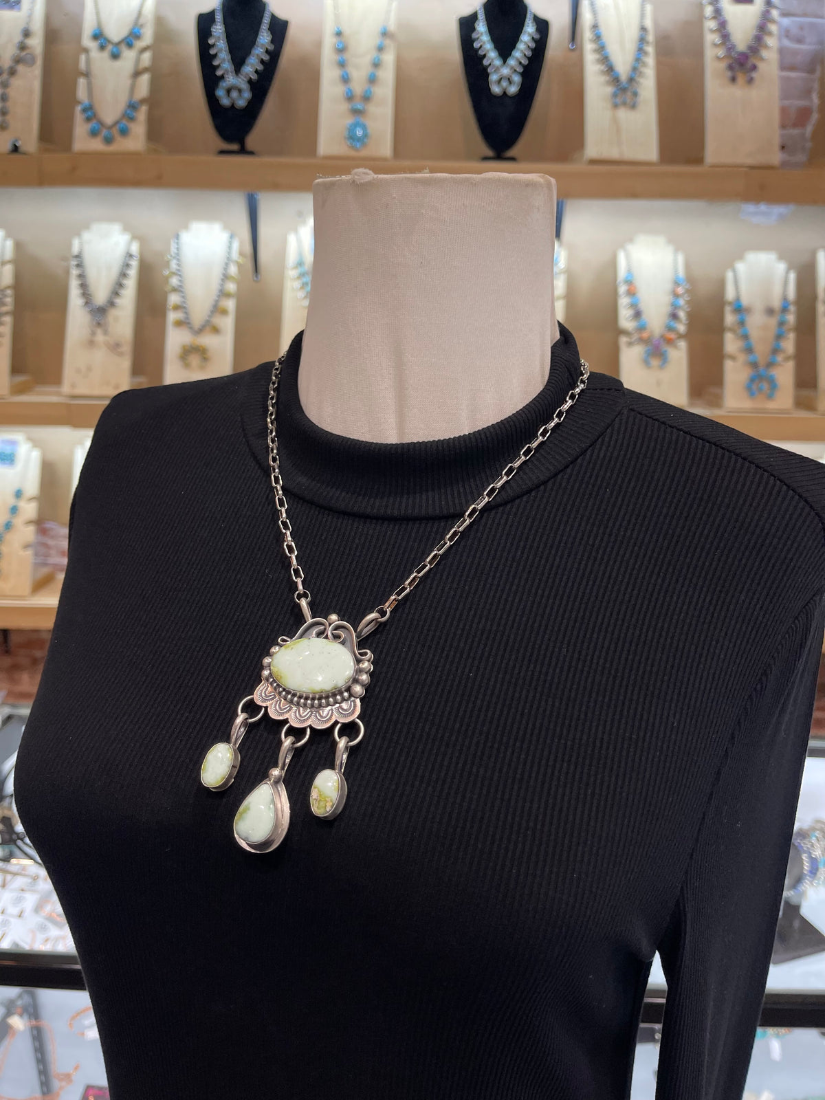 20" 4 Stone Palomino Turquoise Necklace by Delbert Secatero, Navajo