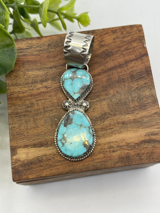 2 Stone Turquoise Pendant by Selina Warner, Navajo