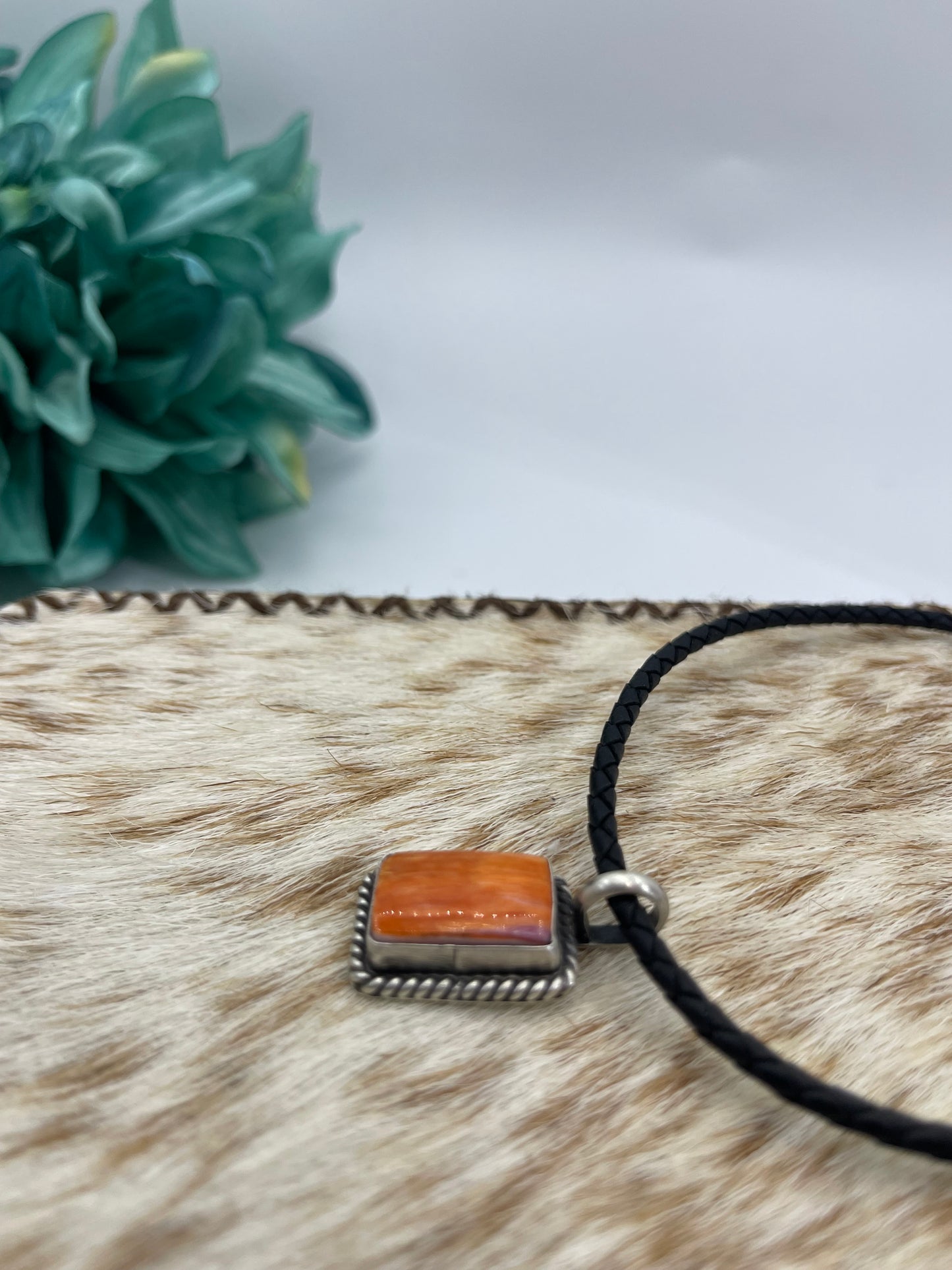 18" Orange Spiny Oyster Pendant Necklace