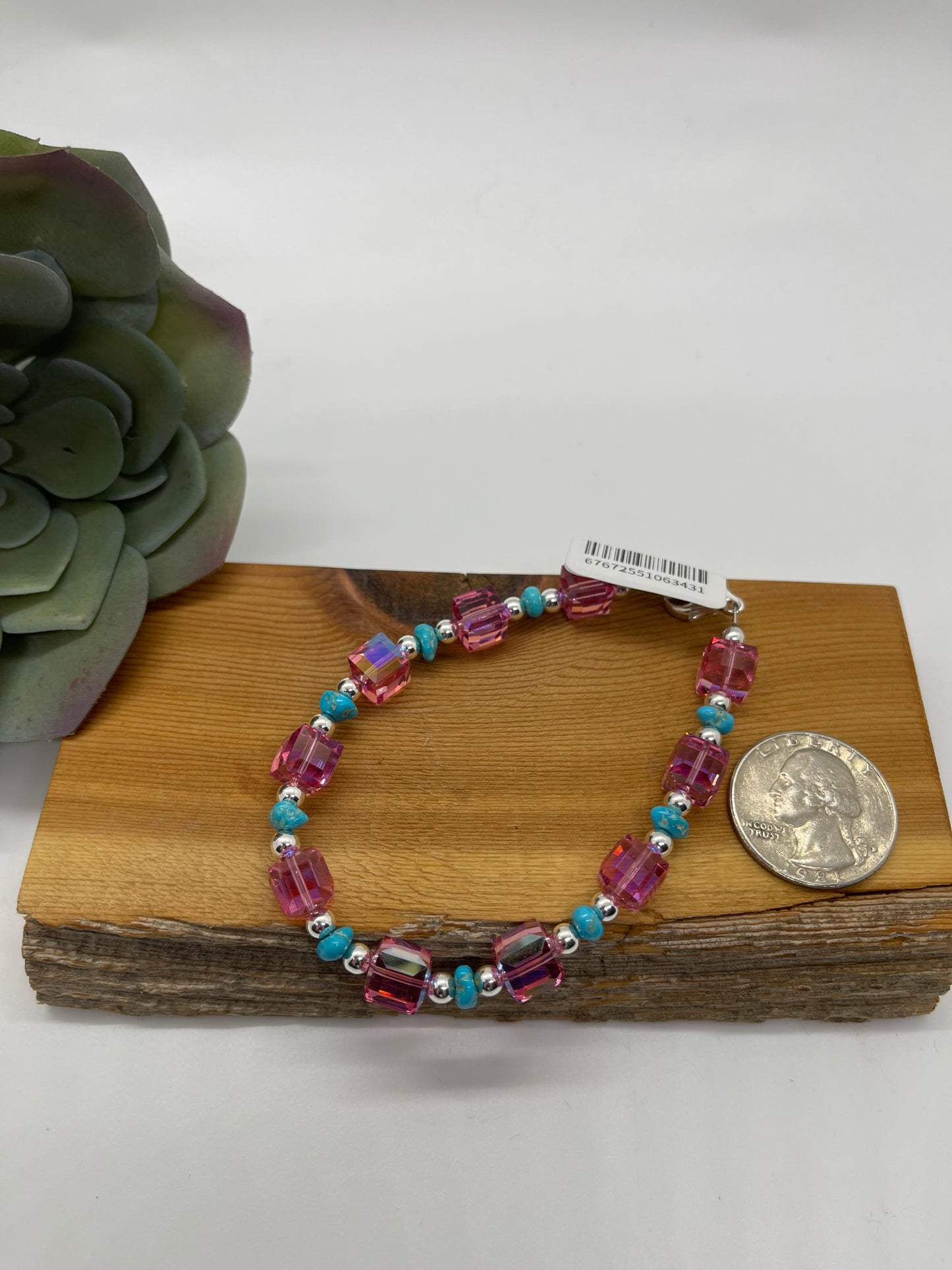 7" Pink Swarovski Crystal and Sleeping Beauty Turquoise Bracelet
