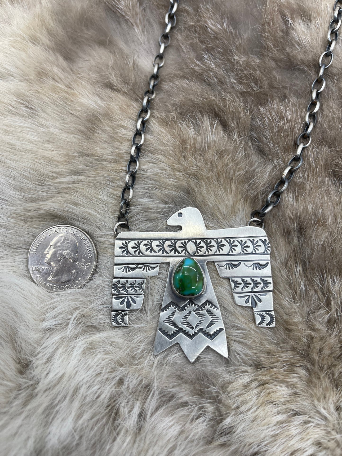 18" Sonoran Gold Turquoise Thunderbird Necklace by Rick Enriquez, Navajo