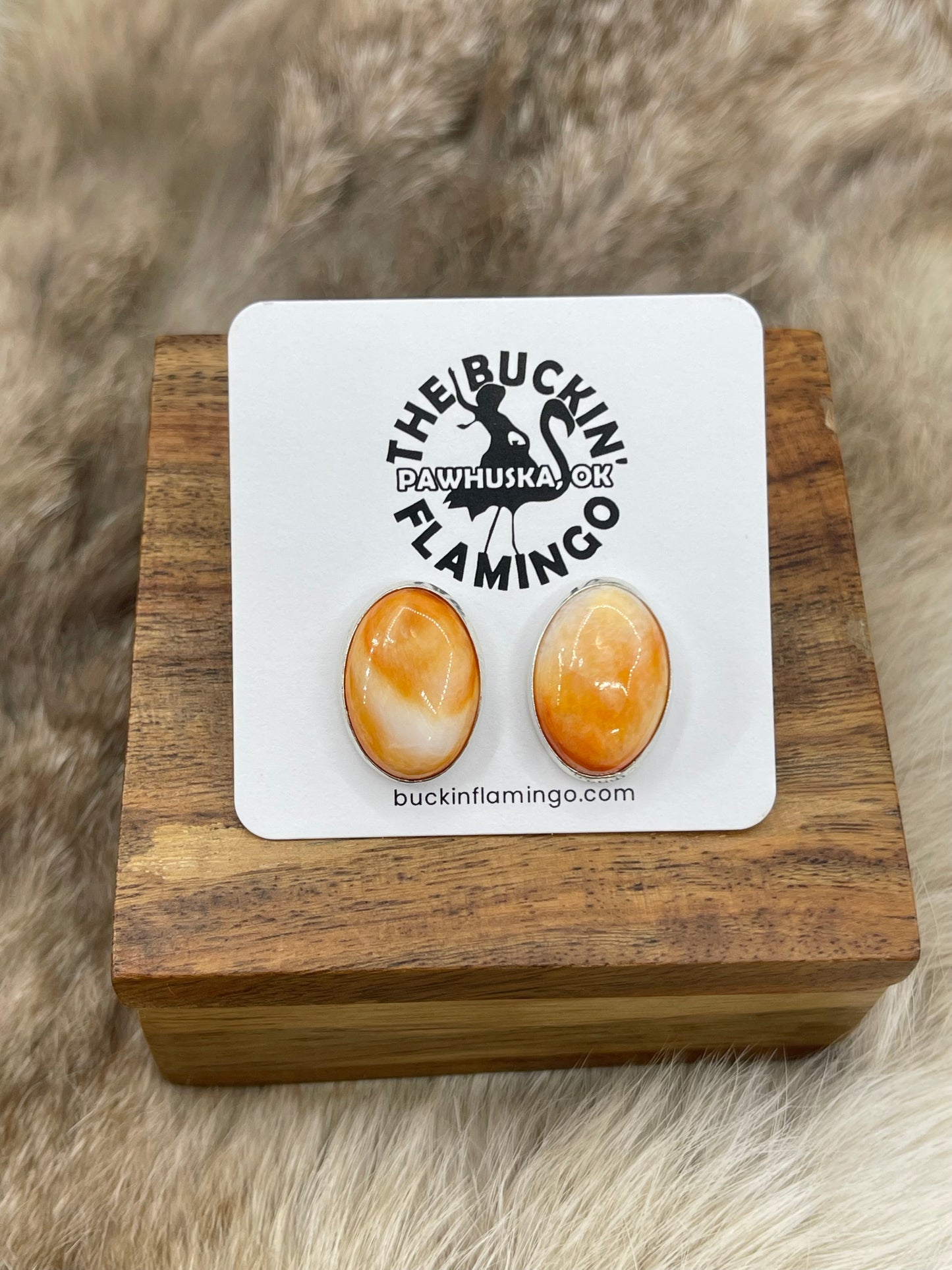 Orange Spiny Oyster Oval Post Earrings
