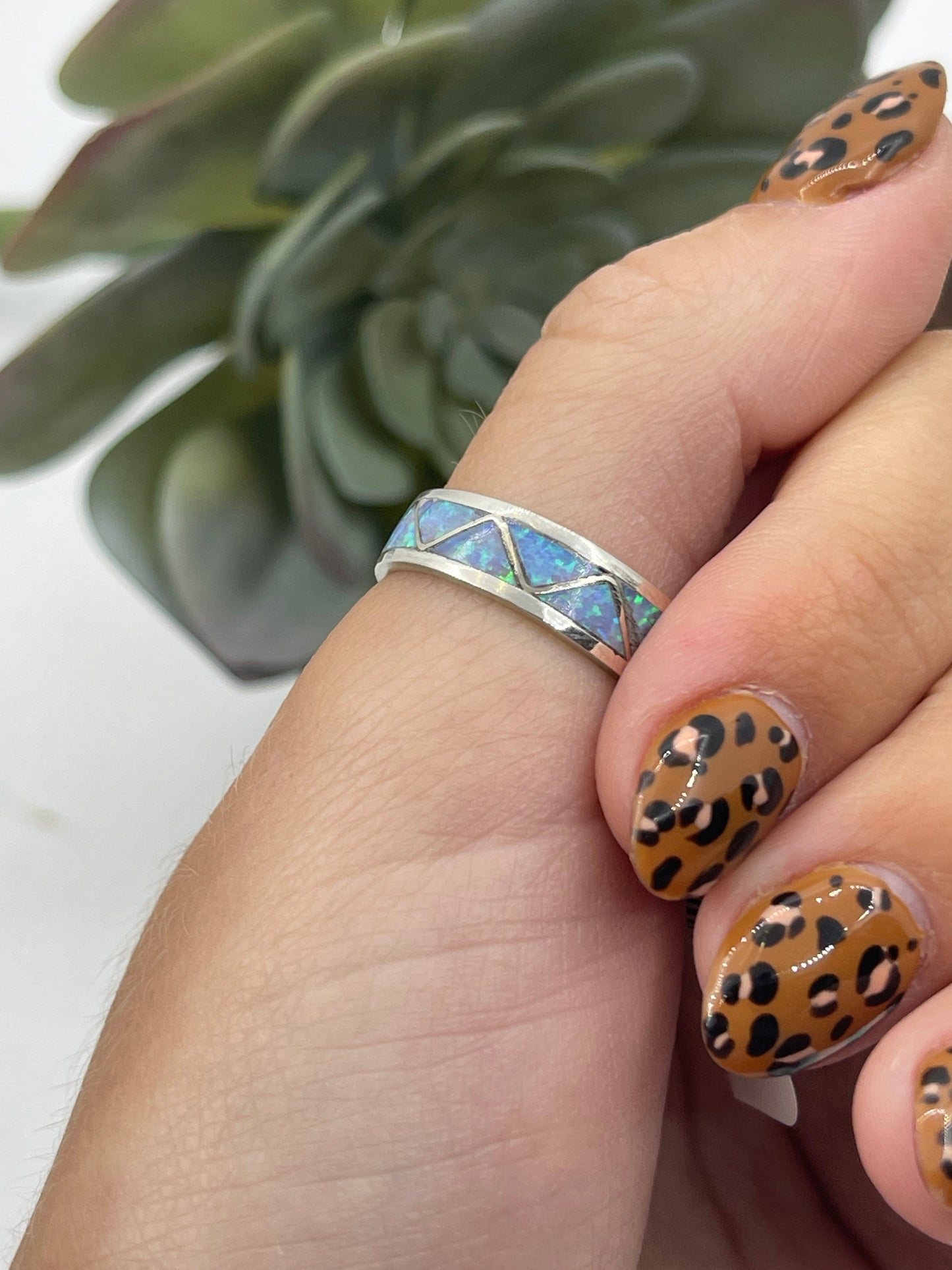 7.5 Inlay Opal Zig Zag Ring by Roger Morgan, Navajo