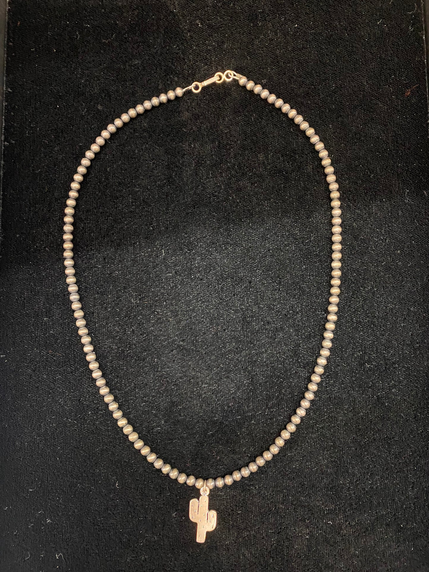 18" 4mm Navajo Pearls with Sterling Silver Cactus Pendant