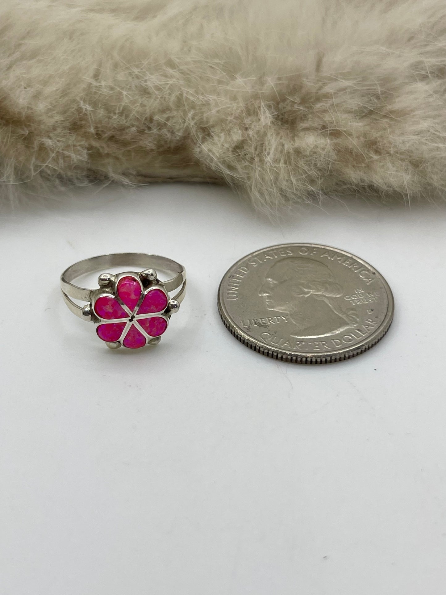 5.0 Hot Pink Opal Ring by Bernadette Hattie, Zuni
