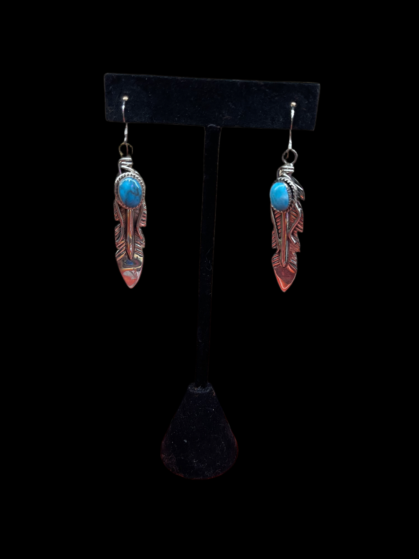 Feather Dangles with Kingman Turquoise by Gilbert Smith, Navajo