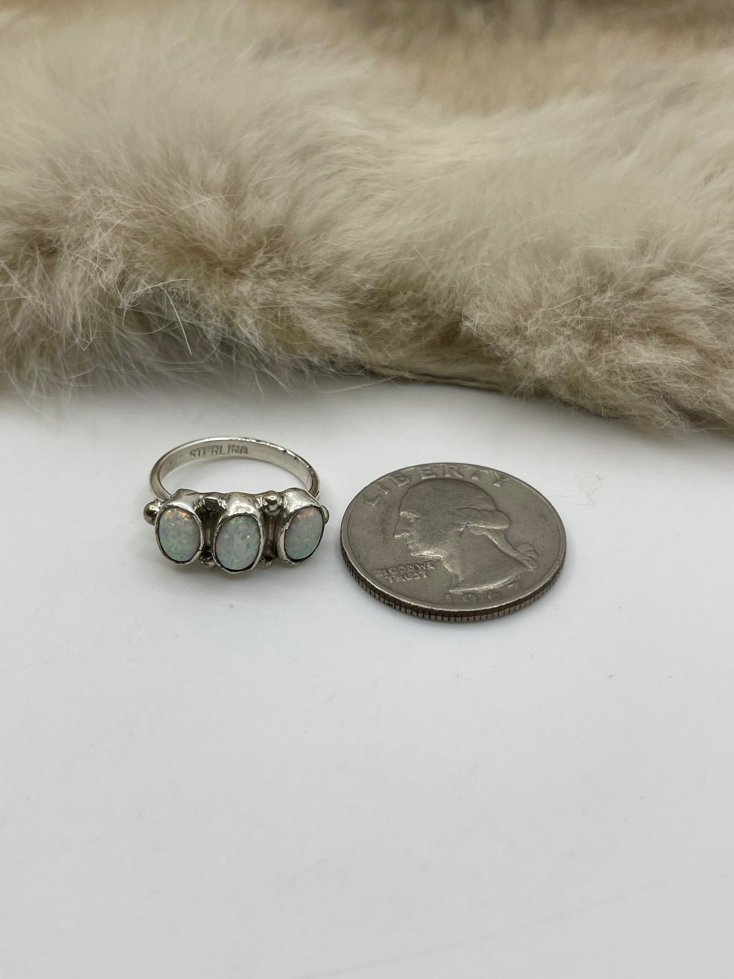5.5 3 Stone Opal Ring by Harris Largo, Navajo