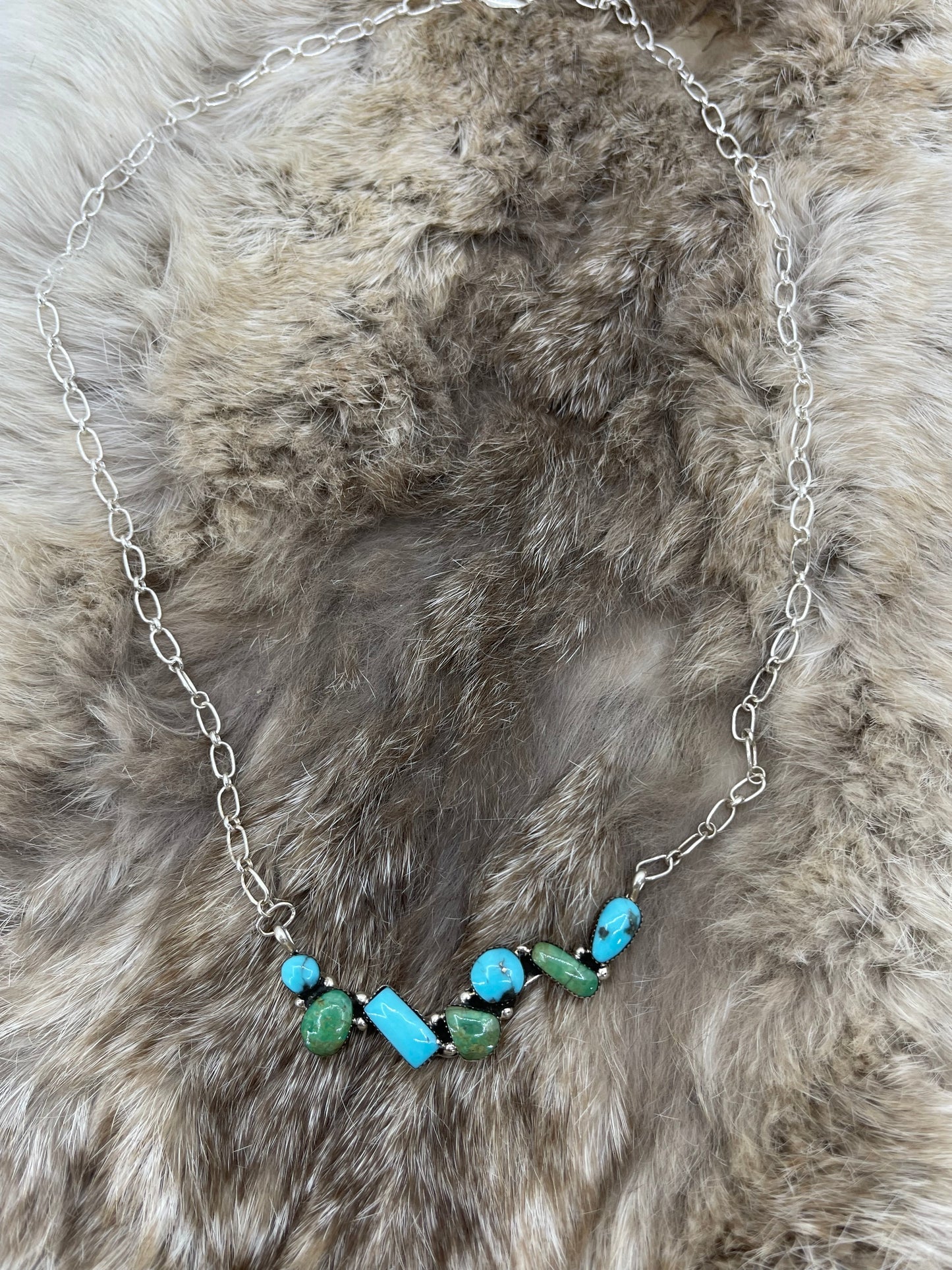 20" Blue and Green Turquoise Necklace by David Lopez, Navajo