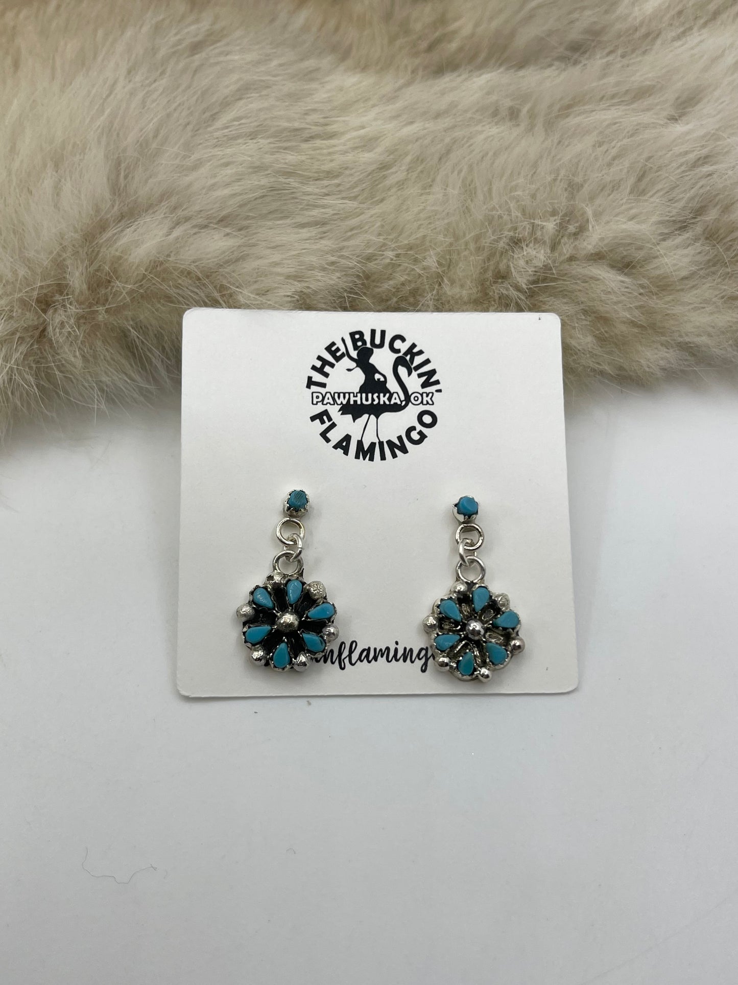 Small Turquoise Cluster Dangle Earrings by Tricia Leekity, Navajo